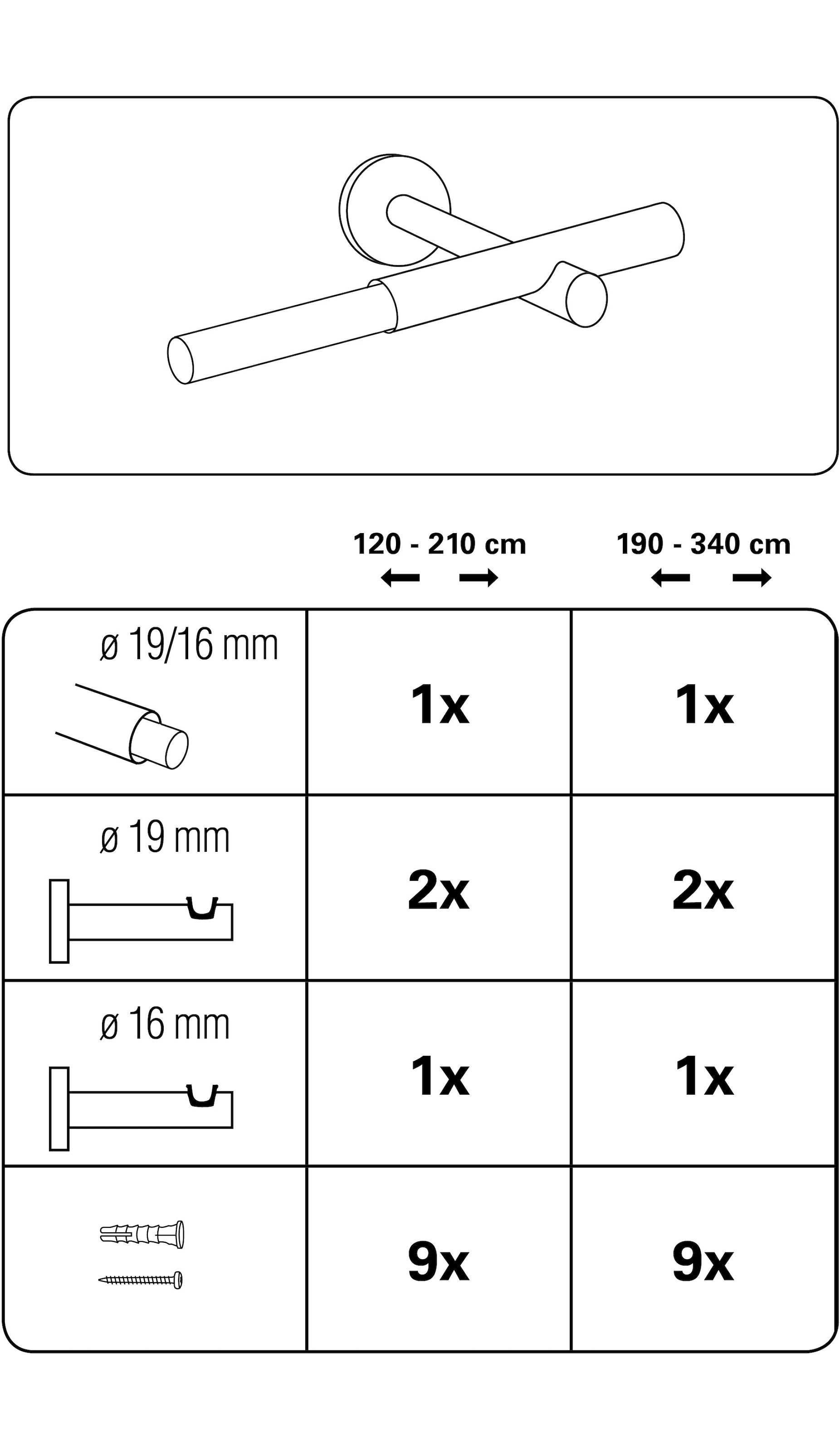 GARDINIA Gardinenstange »Set Sol 1-Lauf«, 1 läufig-läufig, mit Bohren, Wandmontage, Metall, Gardinenstangen Set aus Metall