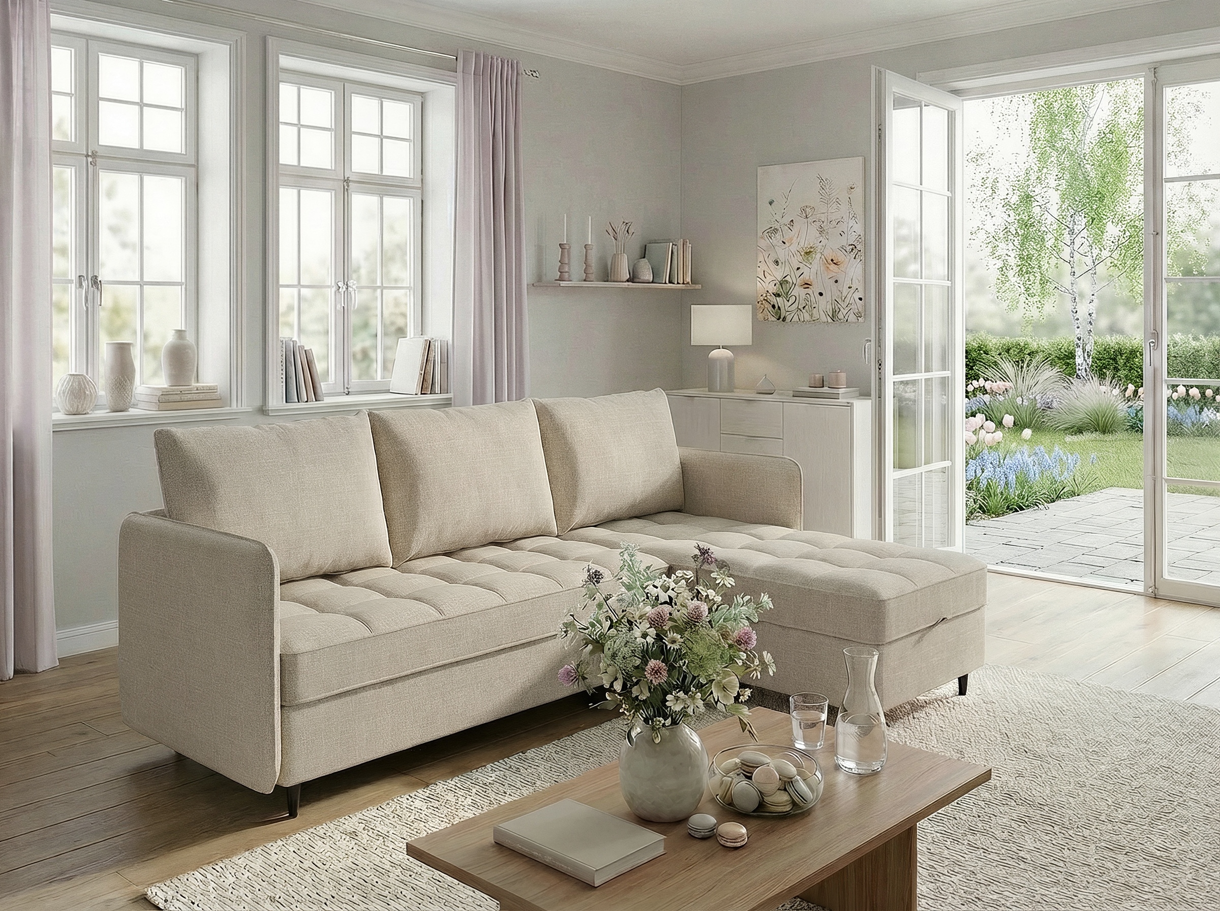 Dorel Home Ecksofa "LINDHUS, Chenille, L-Form, Breite 194cm, verschiedene Stellvarianten" Recamiere, Stauraum, Modulsofa