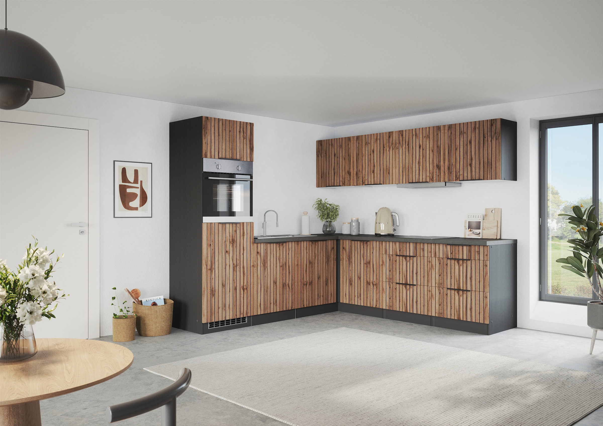 KOCHSTATION Winkelküche »KS-Lagos, Stellbreite 240/240 cm, wahlweise mit E-Geräten«, Ceran-oder Induktionskochfeld,Kühlschrank,Spüle edelstahl oder schwarz