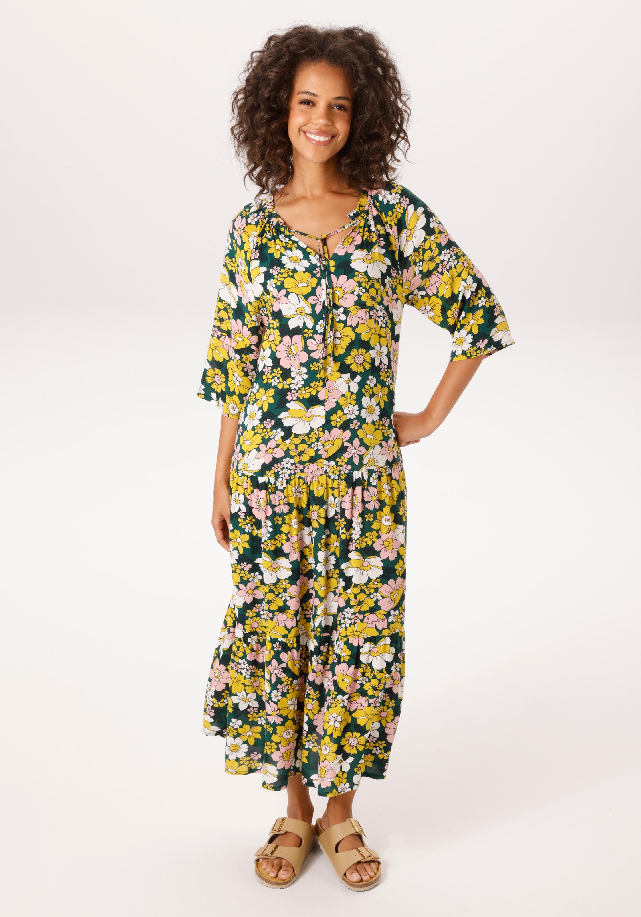 Aniston CASUAL Sommerkleid mit farbenfrohen Blütendruck - jedes Teil ein Un günstig online kaufen