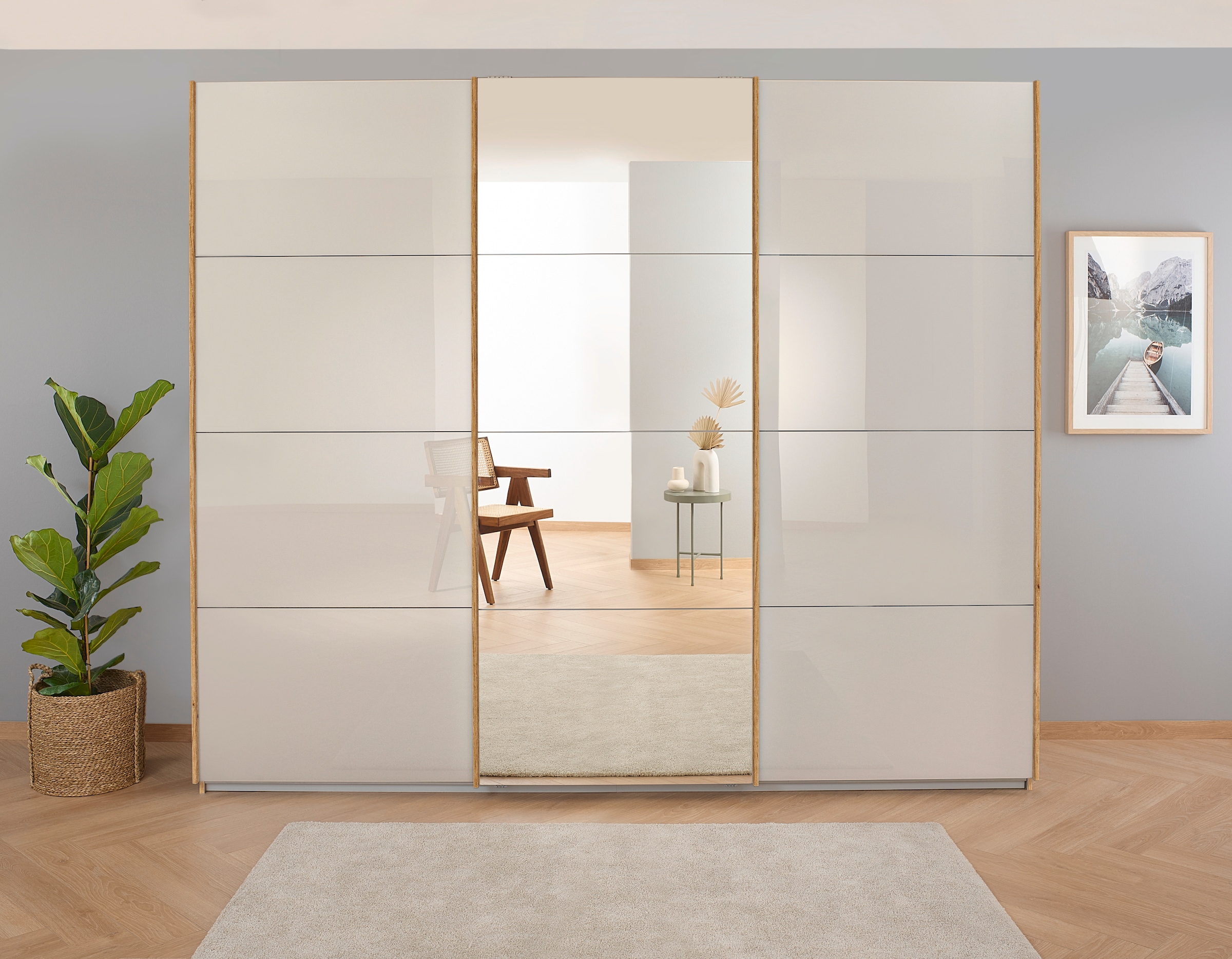 rauch Schwebetürenschrank »Kleiderschrank Schrank Garderobe KOLUNA mit Glastüren und Spiegel«, inkl. 2 Innenschubladen sowie extra Einlegeböden MADE IN GERMANY