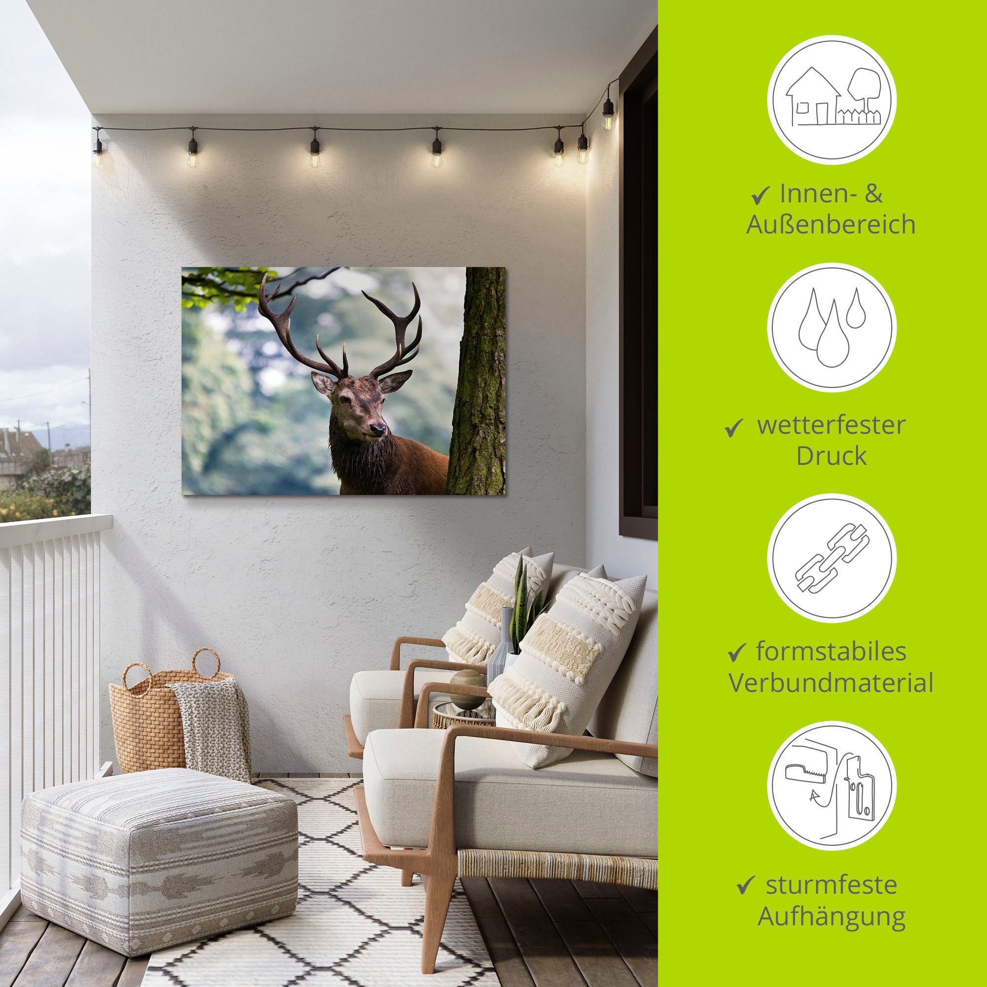 Artland Wandbild »Hirsch«, Wildtiere, (1 St.), als Alubild, Outdoorbild, Leinwandbild, Poster in verschied. Größen