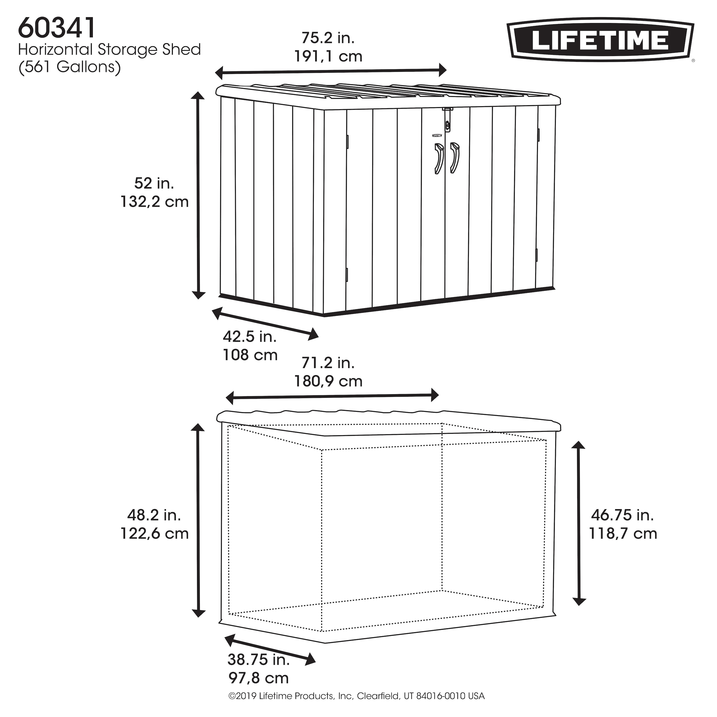 Lifetime Mülltonnenbox »Geräteschrank Greg«, Platz für 3 Mülltonnen je 240 L, BxHxT: 191x108x132 cm