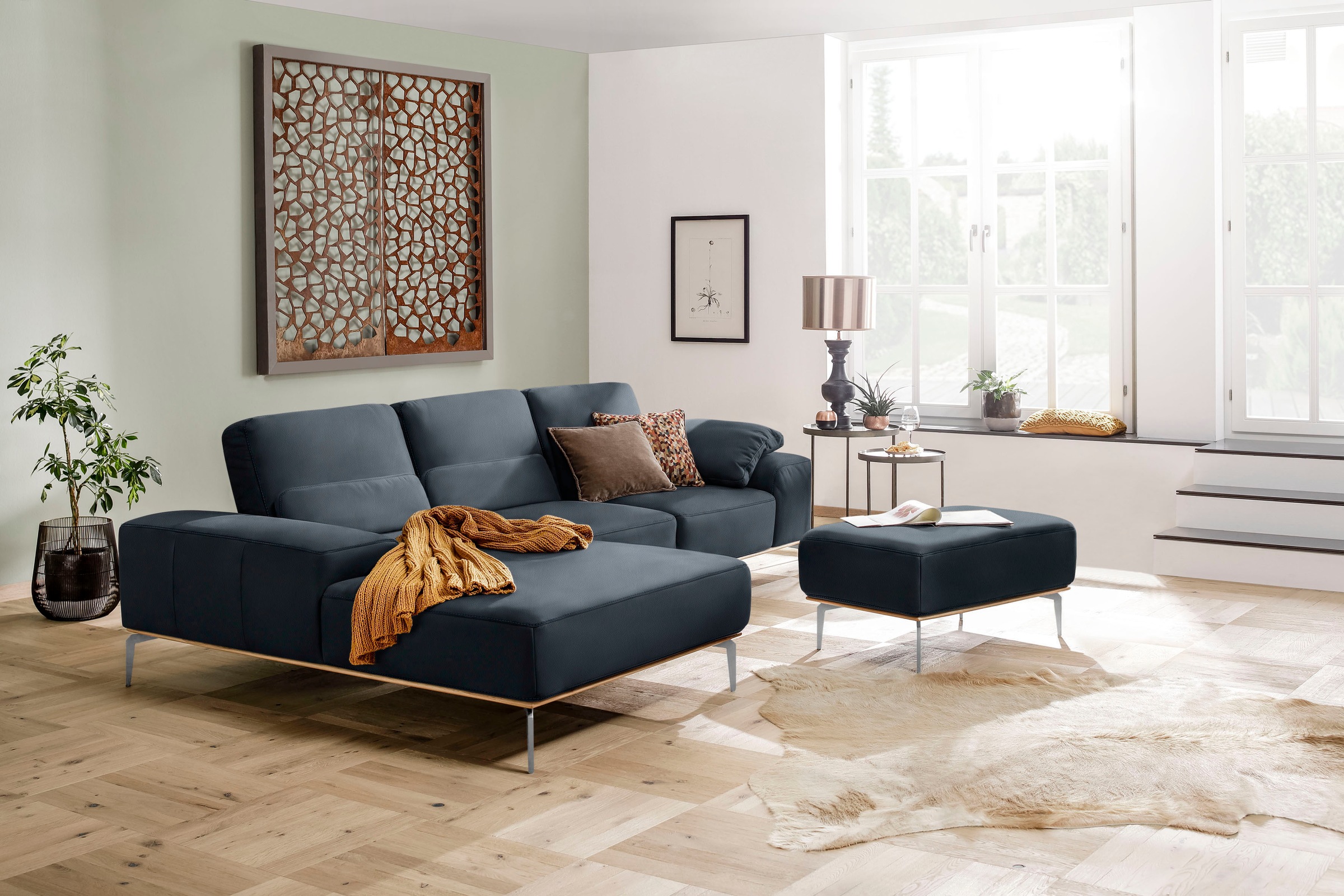 W.SCHILLIG Polsterhocker »run«, mit elegantem Holzsockel, Füße in Chrom glänzend, Breite 75 cm