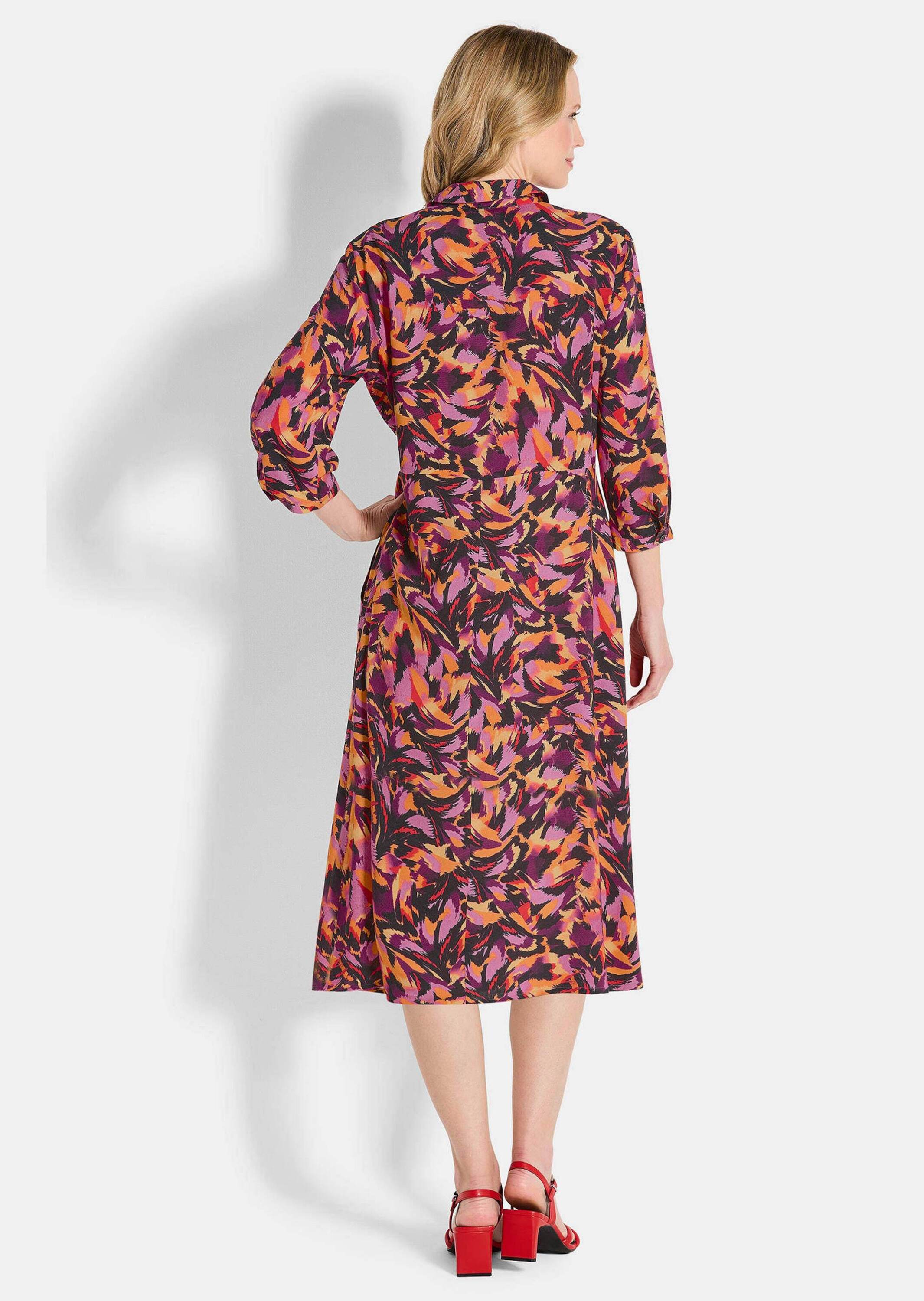 GOLDNER Sommerkleid "Kurzgröße Fließendes Viskosekleid mit Knopfleiste" Manschettenärmel