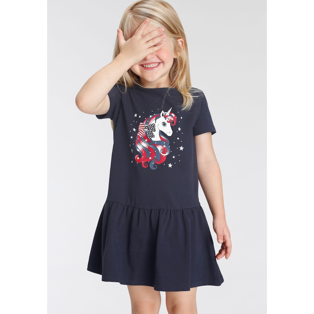 KIDSWORLD Jerseykleid »Einhorn«, mit süßem Volant am Saum