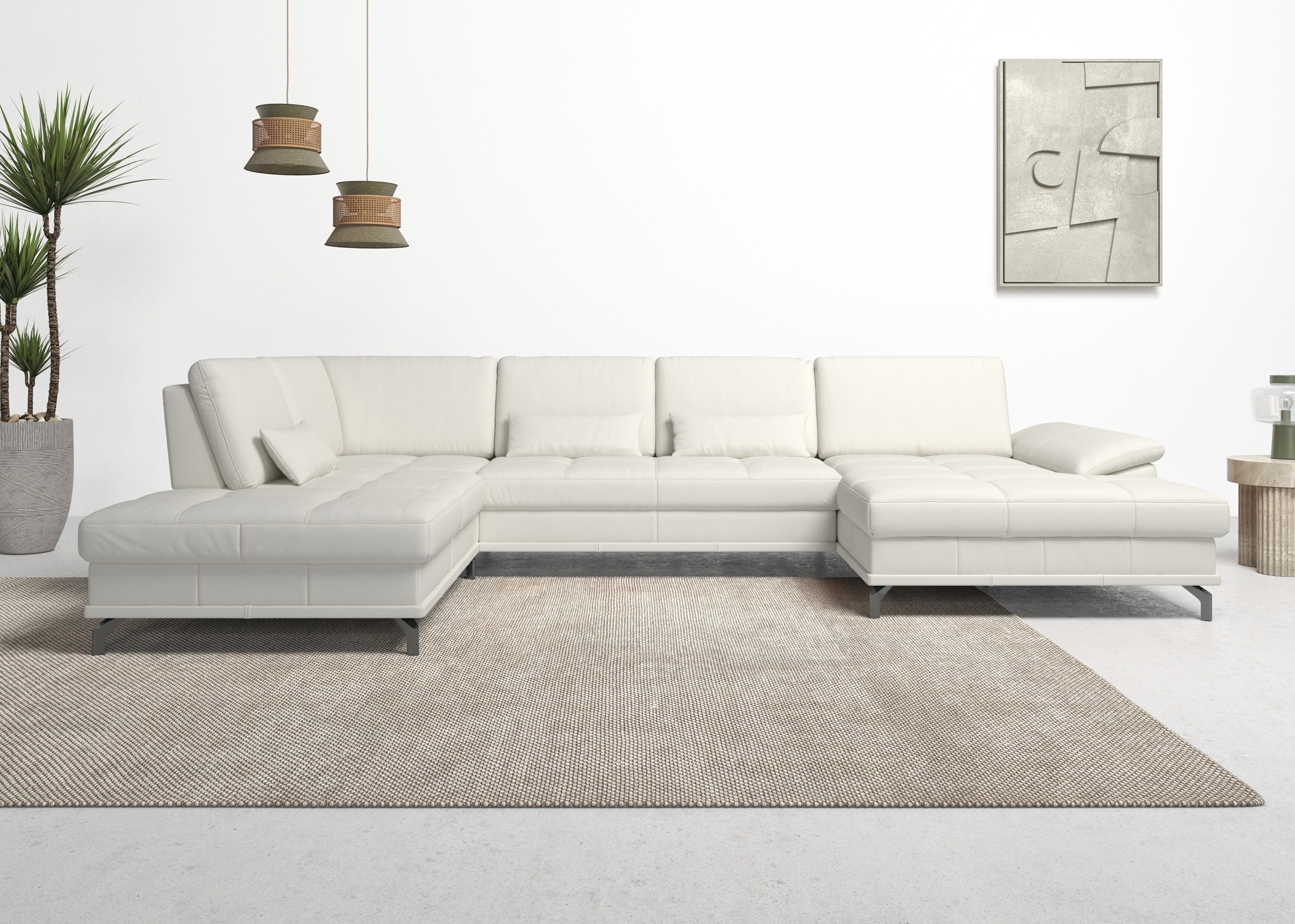 Places of Style Wohnlandschaft »Costello U-Form, mit Sitztiefenverstellung, Armteilverstellung und«, 3 Nierenkissen, optional Bettfunktion und Bettkasten