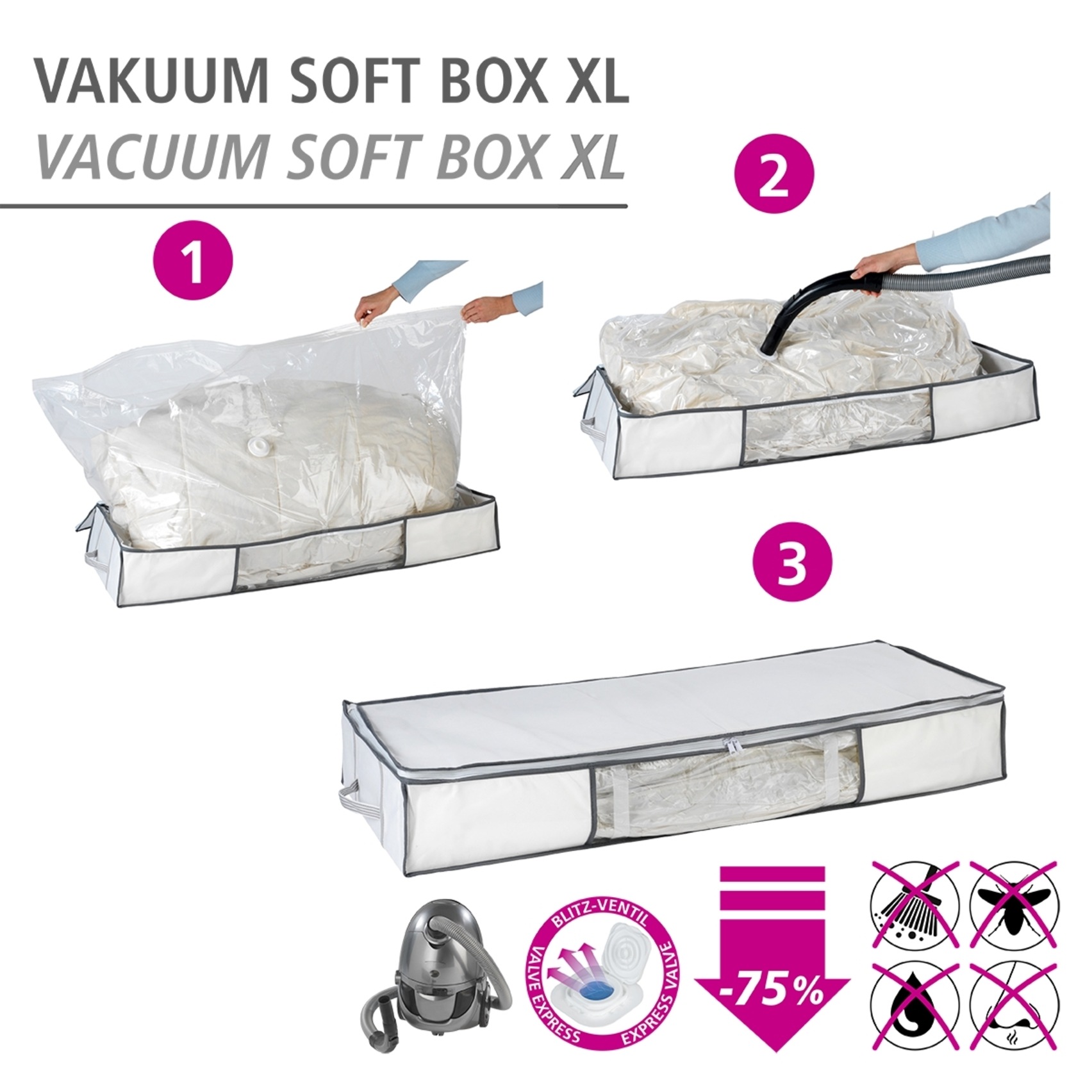 WENKO Unterbettkommode "Vakuum Soft Box XL" integrierte Vakuum-Tasche & Bli günstig online kaufen