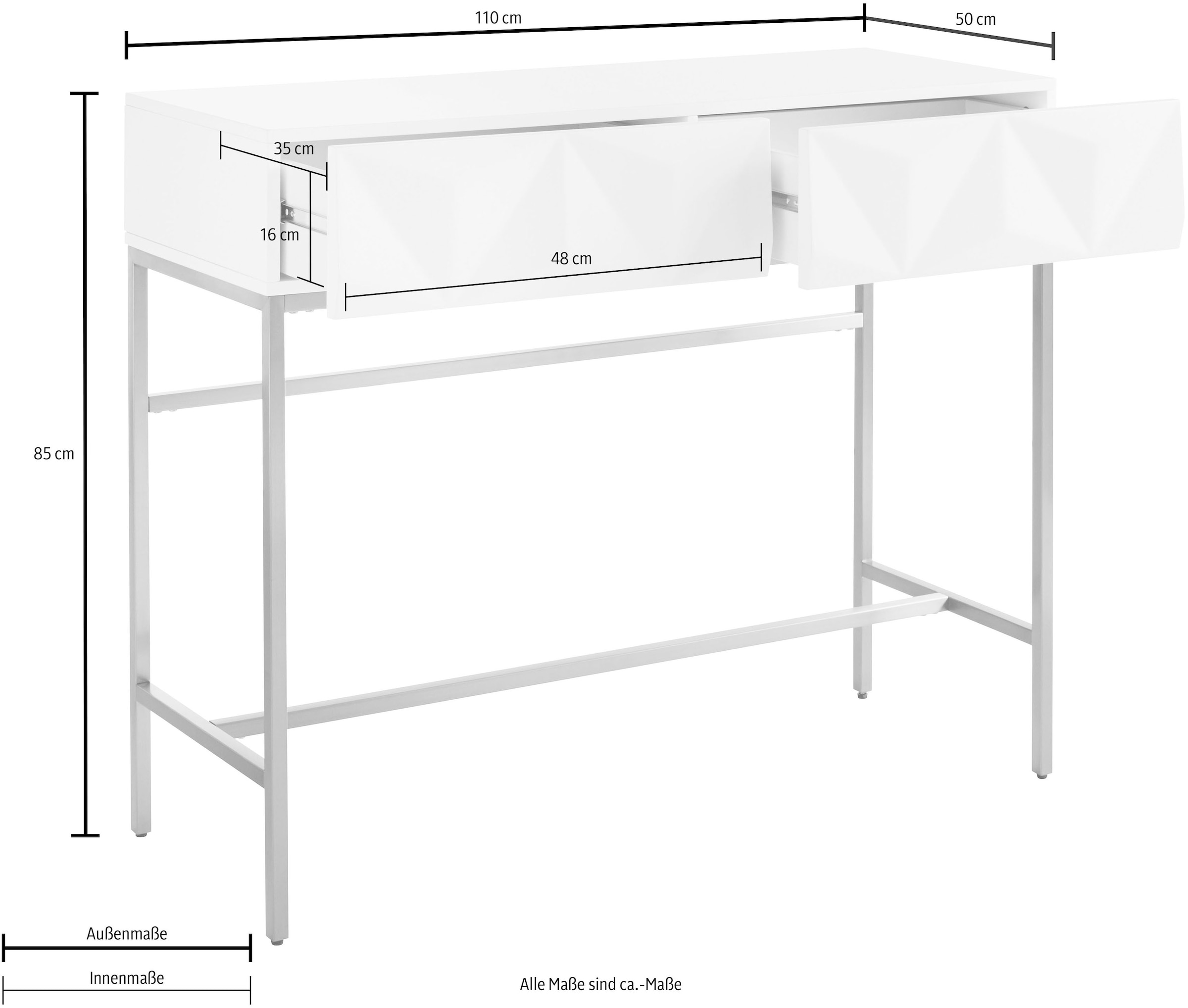 Leonique Sideboard »Minfi«, in 3D-Optik, Konsolentisch mit goldfarbenem Metallgestell