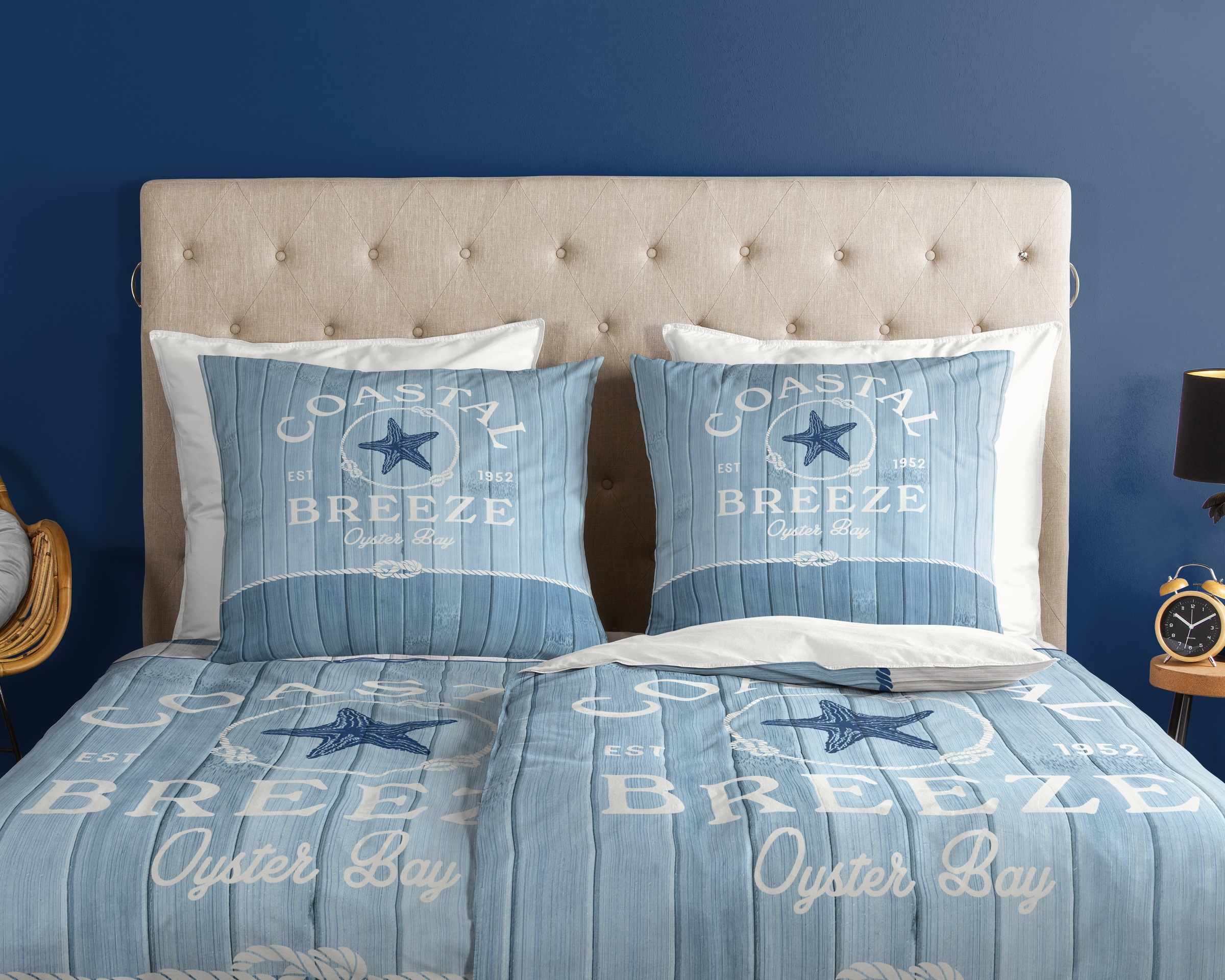good morning Wendebettwäsche »Breeze«, Baumwolle, Renforcé, Reißverschluss, Wendeoptik, strand, Holz, Blau