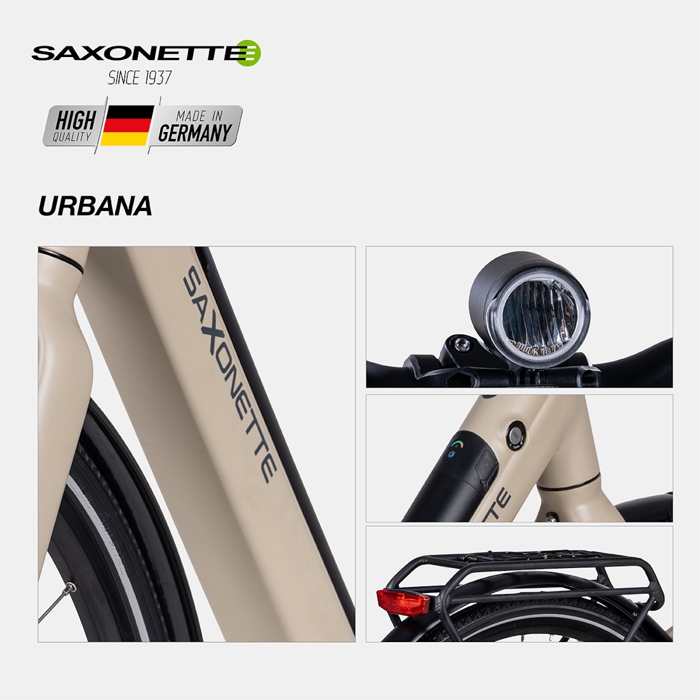 SAXONETTE »SAXONETTE E-BIKE Cityrad URBANA« 7 Gang Shimano Tourney 6/7-fach Schaltwerk Kettenschaltung Heckmotor 250 W Packung,  (mit integr. Akku), Elektrofahrrad für Alltag und Einkauf