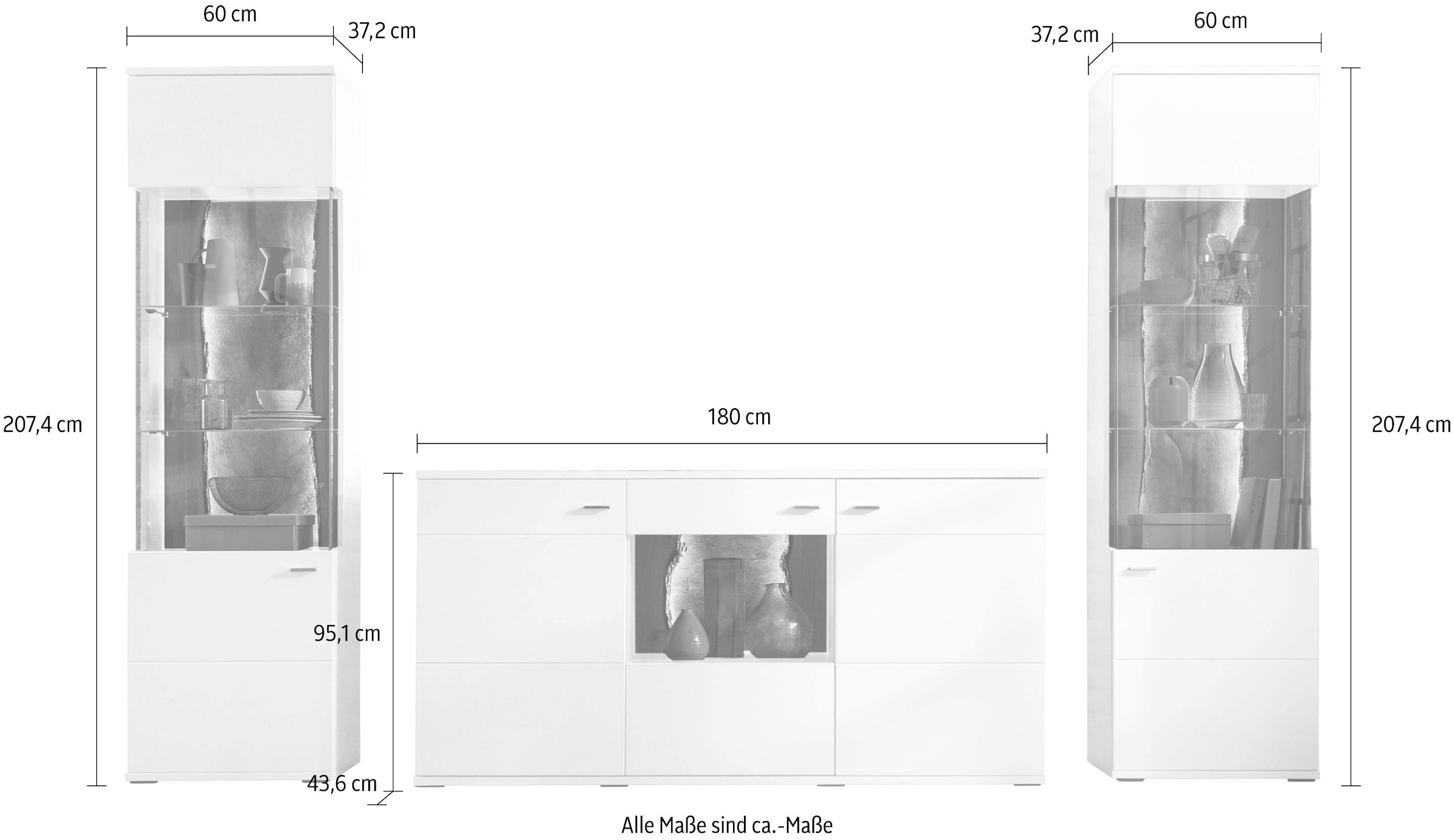 Typ 2 BAUR Vitrinen one by St.), »TACOMA«, 3 Wohnwand 11, set mit (Set, | Musterring