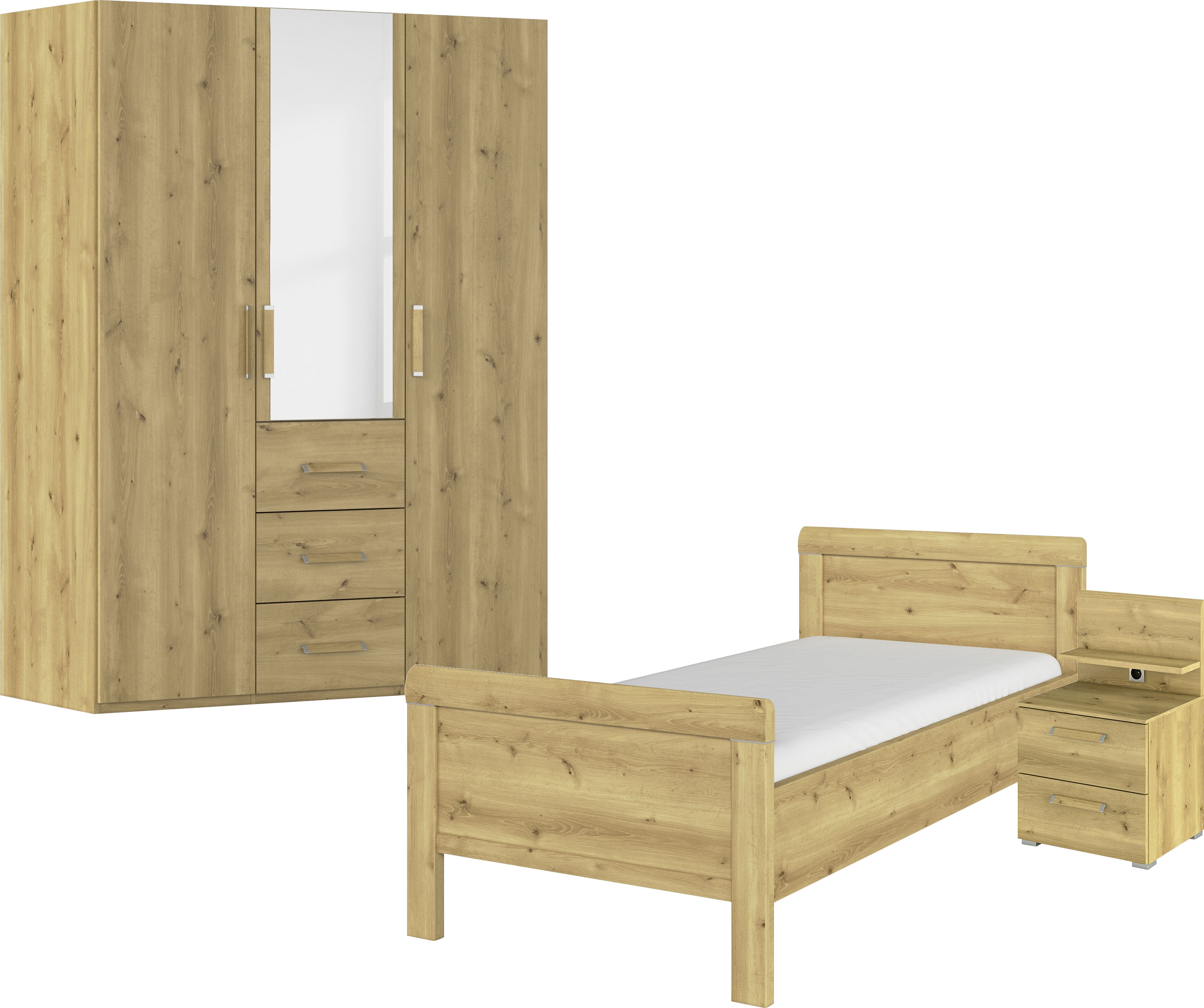 rauch "Komplettschlafzimmer Schlafzimmer EVELYN" Set, inkl. SOFT-CLOSE-FUNKTION, 3 Stk. tlg. Schrank und Bett in 2 Breiten, Nachttisch mit Paneel MADE IN GERMANY