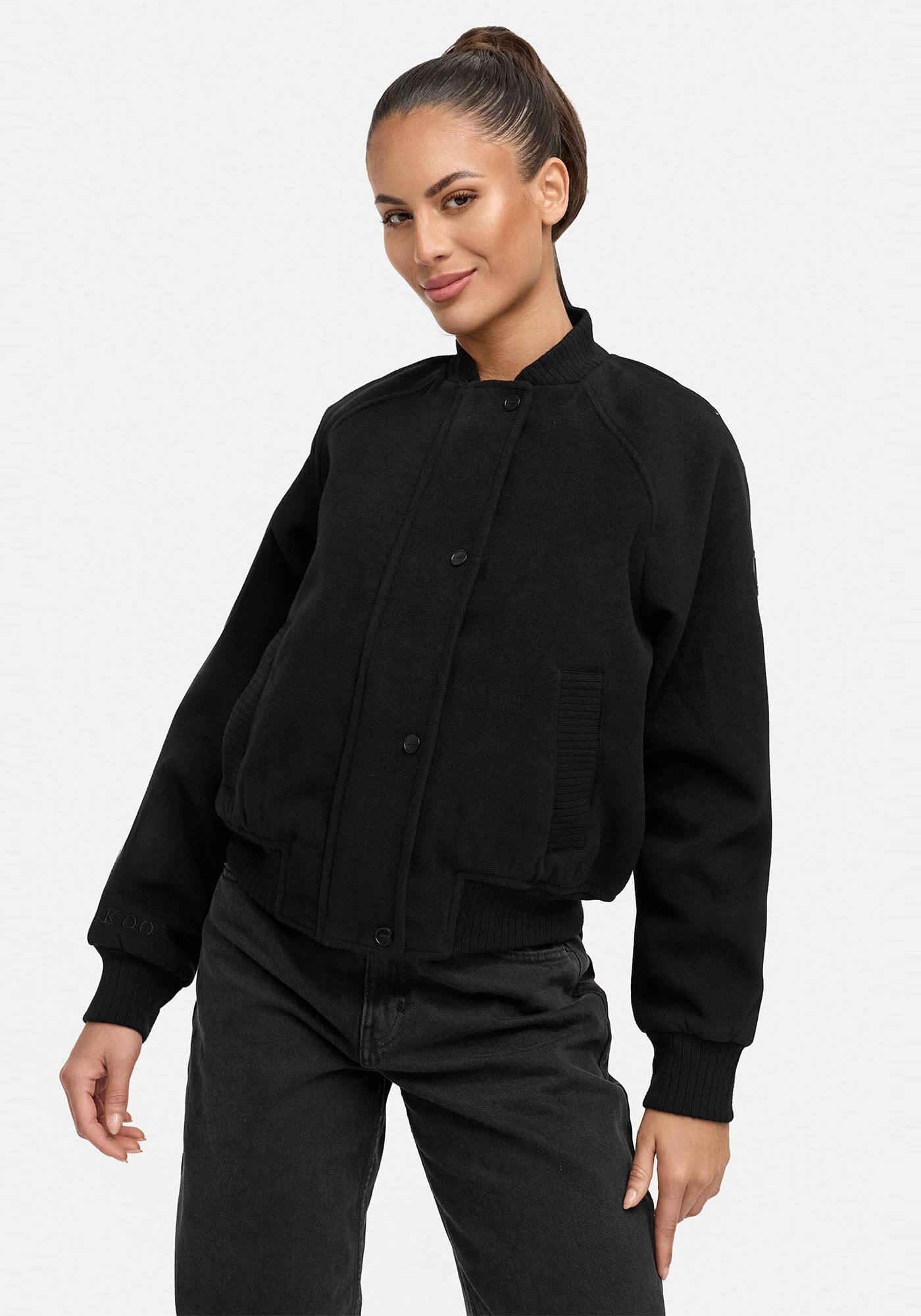 Marikoo Collegejacke »Zunaa«, Modische Jacke im Collegejacken-Stil mit Rippbündchen und Raglanärmeln