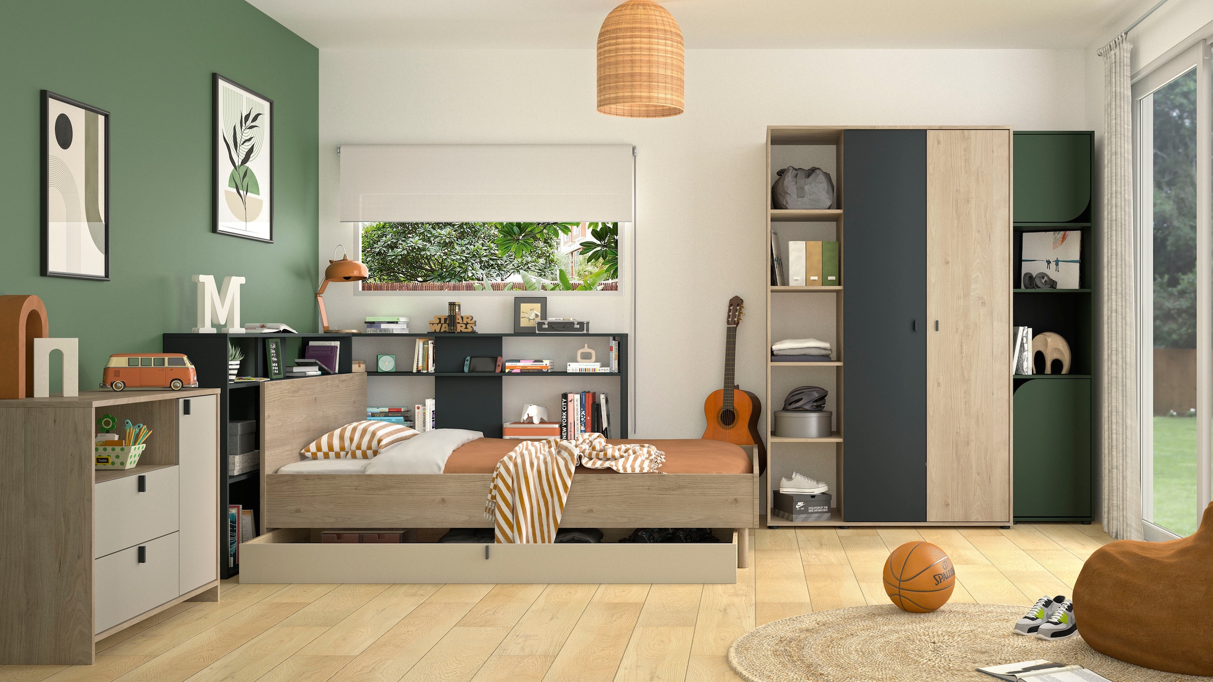 Gami Kleiderschrank »Schrank mit 2 Türen und Bibliothekseinheiten«, ein cleverer, funktionaler Schrank