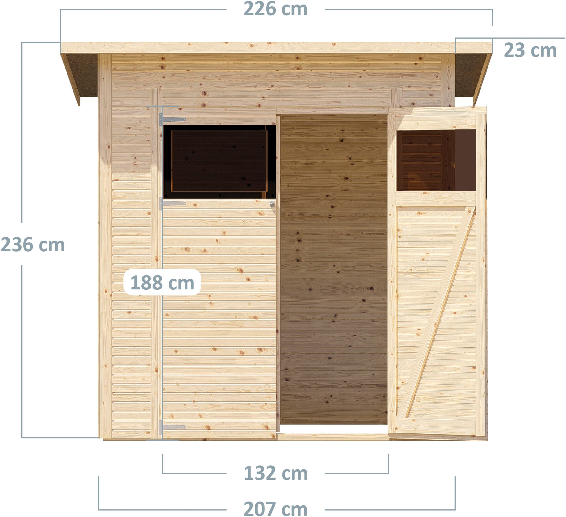 BERTILO Gartenhaus »Pent Modern 3, in verschiedenen Farben«, mit hohen Seitenwänden und einer 1,88 m hohen Doppeltür