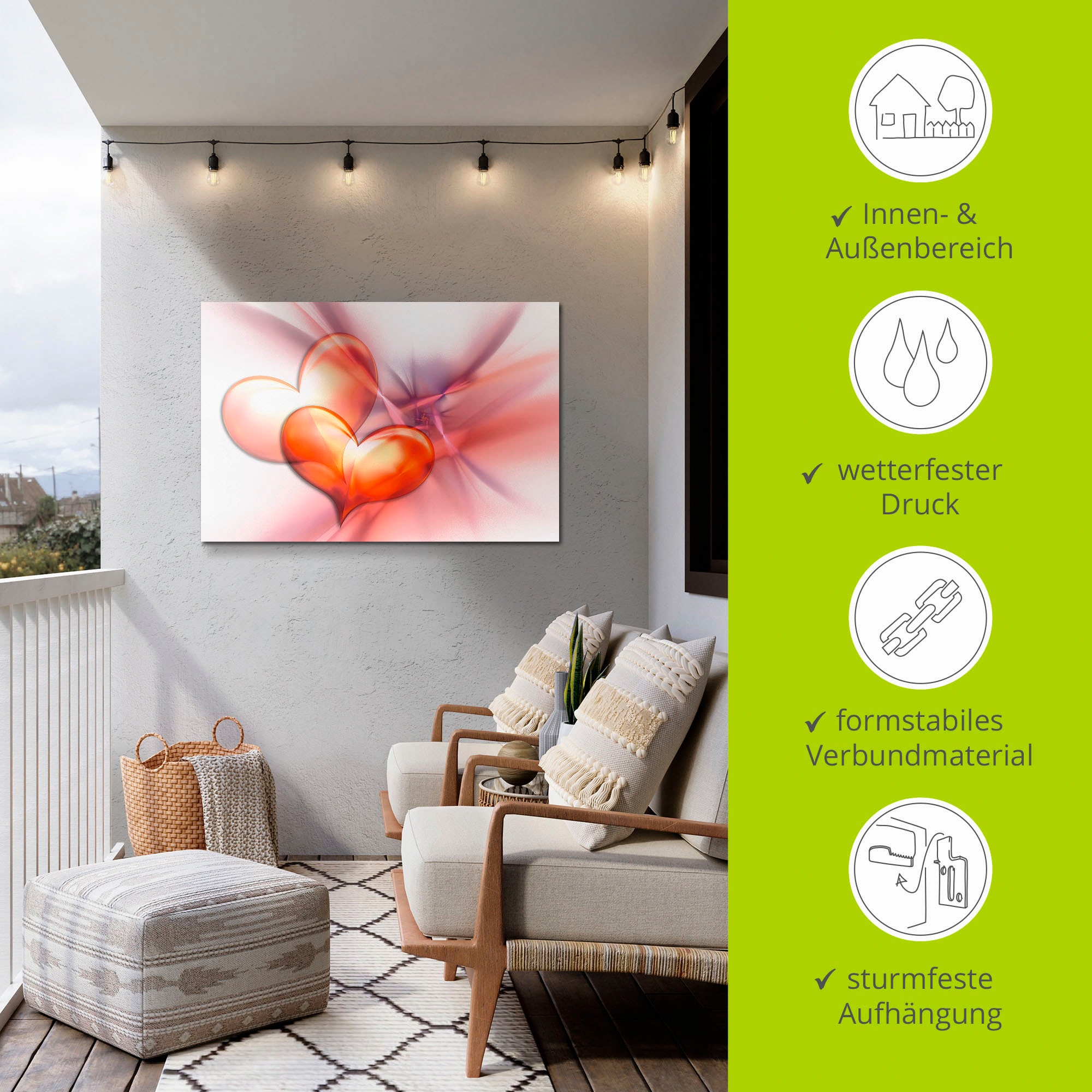 Artland Wandbild »Das höchste Glück«, Herzen, (1 St.), als Alubild, Outdoorbild, Leinwandbild, Poster, Wandaufkleber