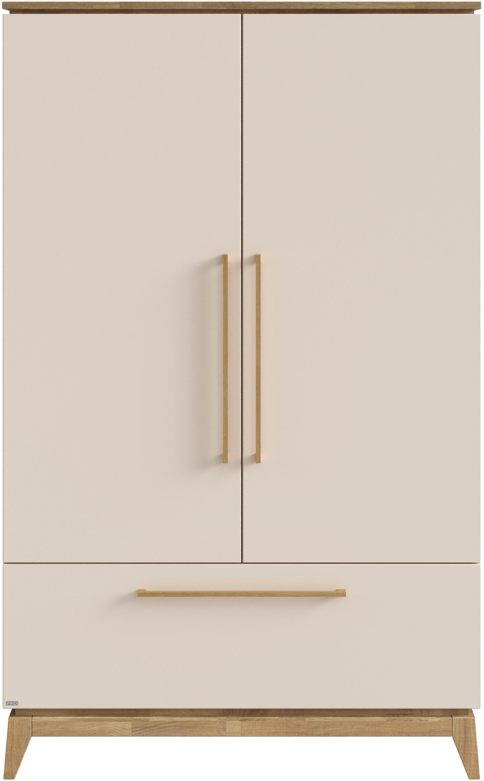 PAIDI Kleiderschrank »STIENE in Beige oder Grau, 2 Türen und 1 Schublade mit Soft-Close« B/H/T ca. 123/200/57cm,  inkl Kleiderstange + Einlegeböden, Kleiderschrank mit Eiche Massivholz