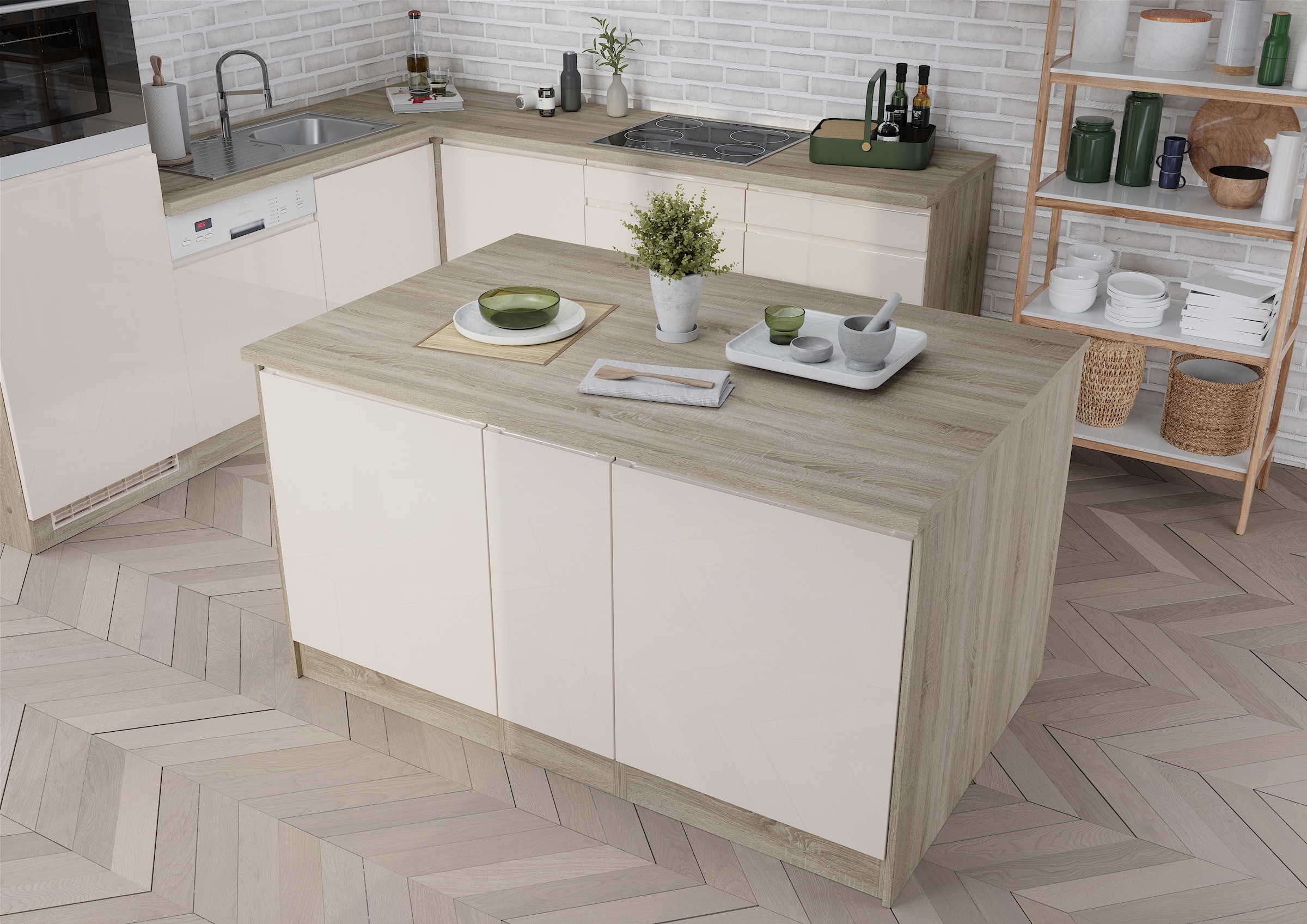 KOCHSTATION Kücheninsel »KS-Virginia« Breite 153 cm, MDF-Fronten, Flaschenregal