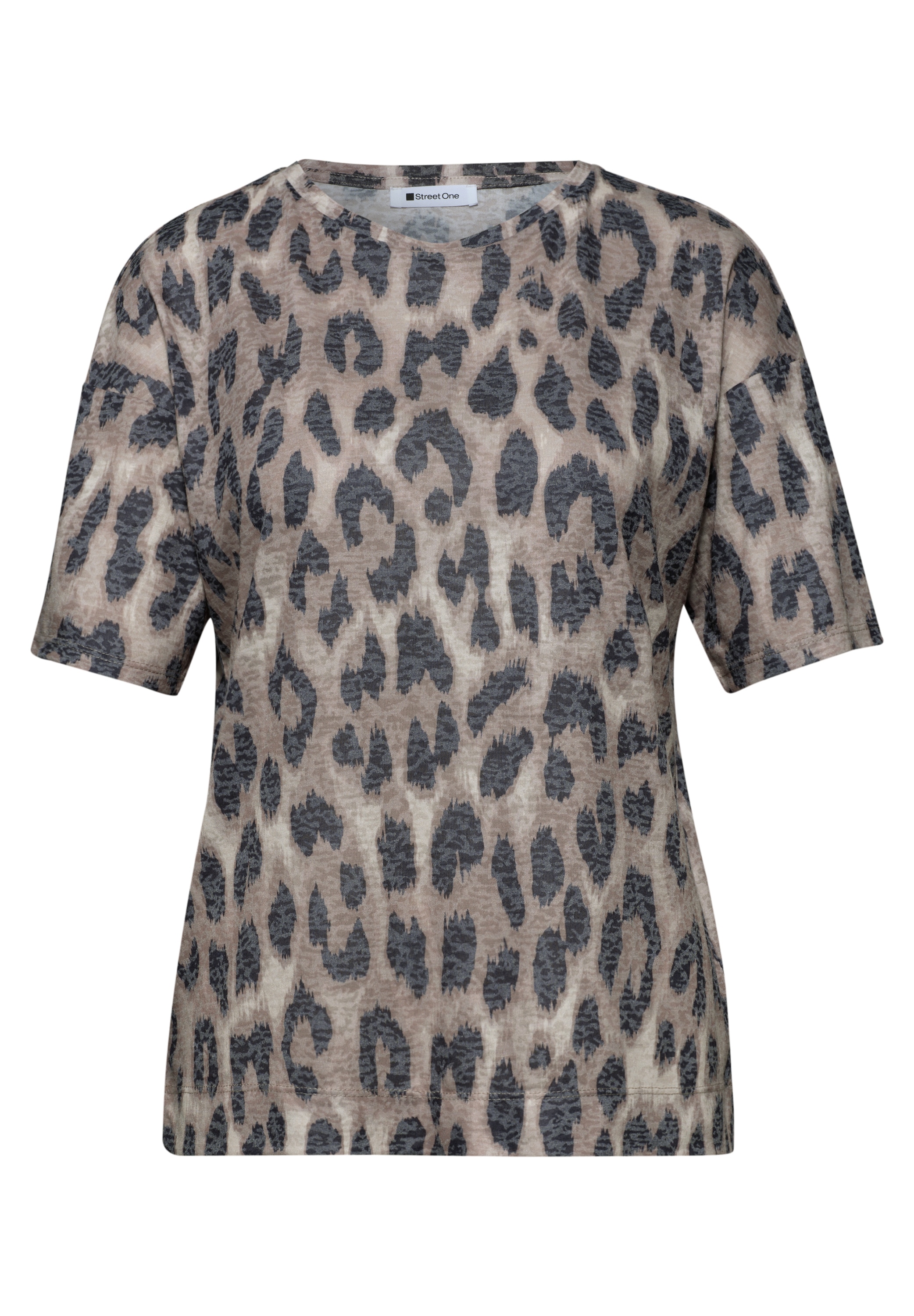 STREET ONE Kurzarmshirt Sommershirt im Ausbrenner-und Leo-Look