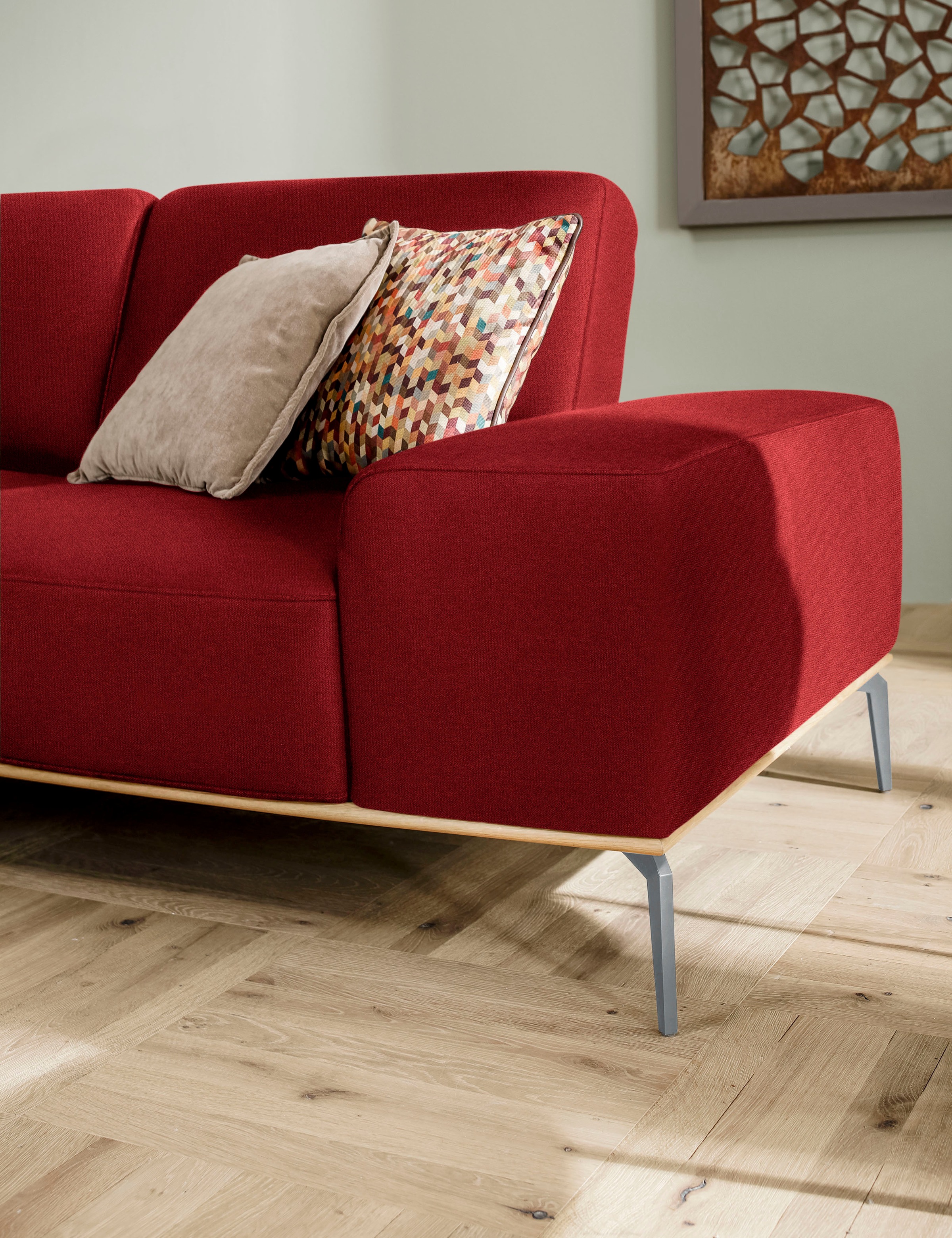 W.SCHILLIG Ecksofa »run, Designsofa mit tollem Sitzkomfort, bequem, L-Form«, mit elegantem Holzsockel, Füße in Silber matt, Breite 299 cm