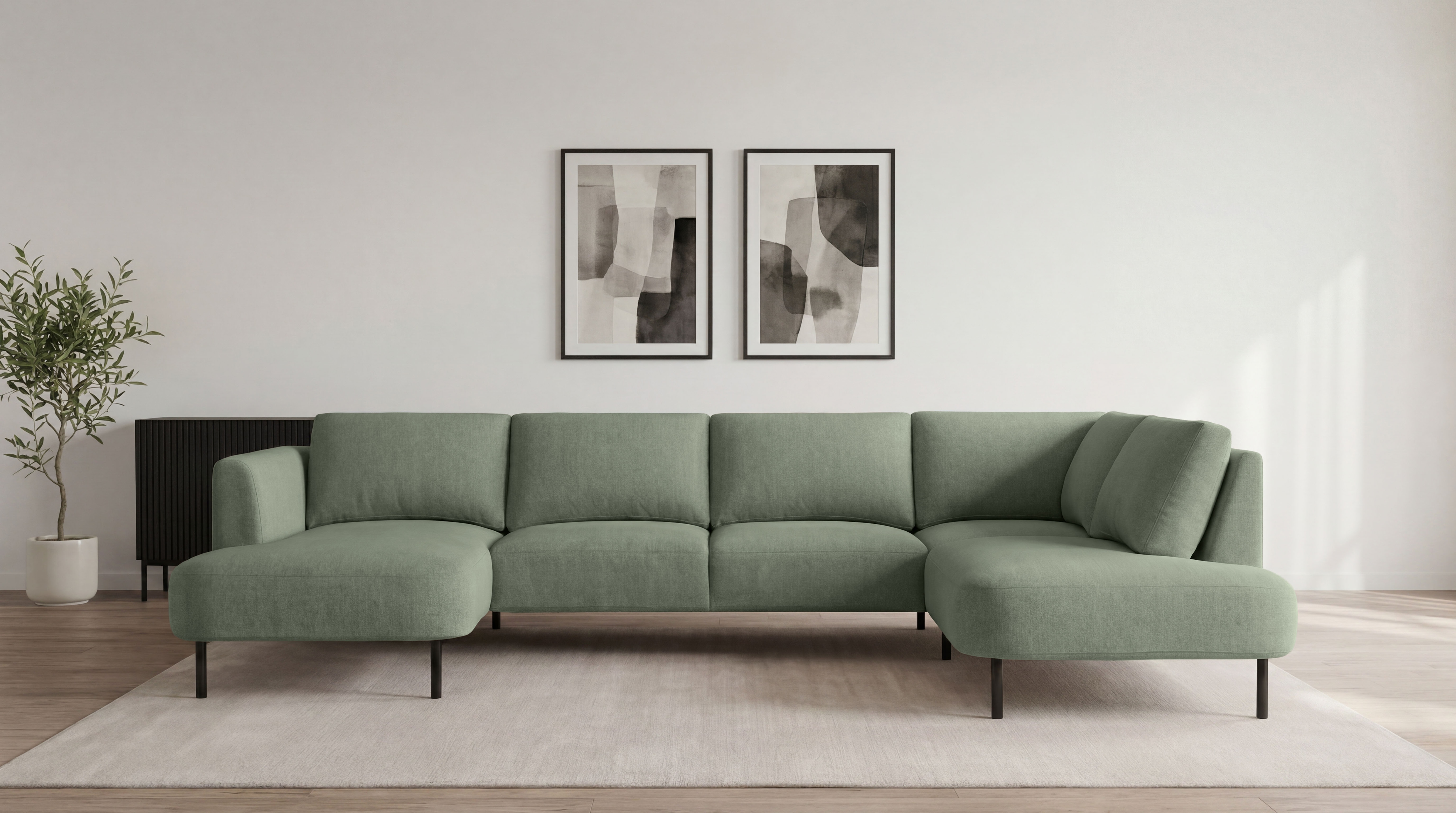 OTTO home Wohnlandschaft "Cesola" in weichem Chenille-Stoff, Breite 327 cm, mit schwarzen Metallfüßen
