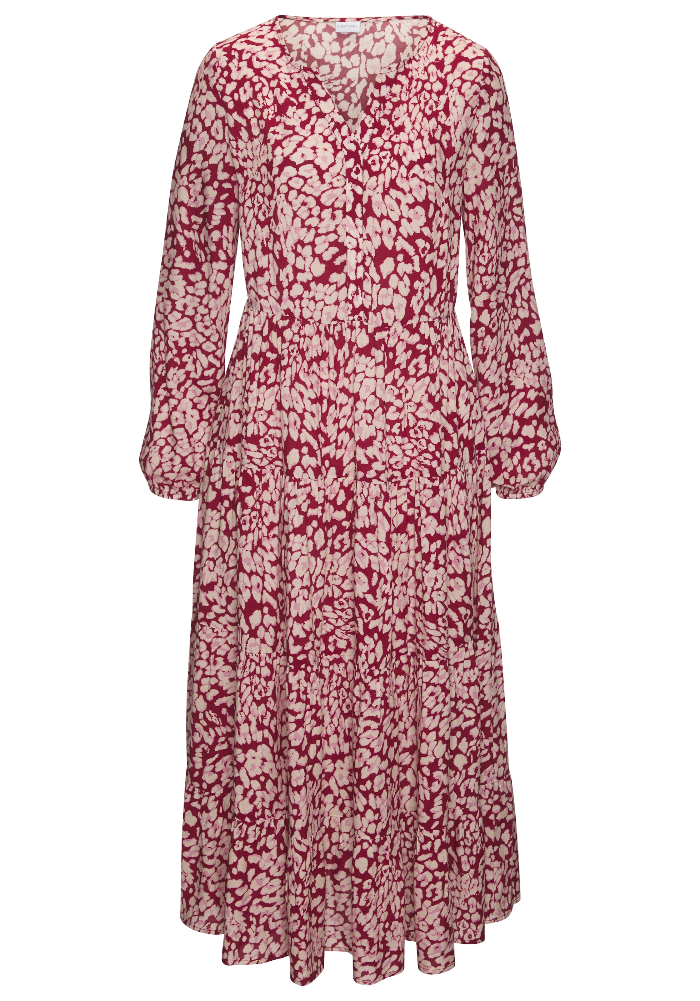 LASCANA Maxikleid, mit buntem Leoprint und Volants, Sommerkleid günstig online kaufen