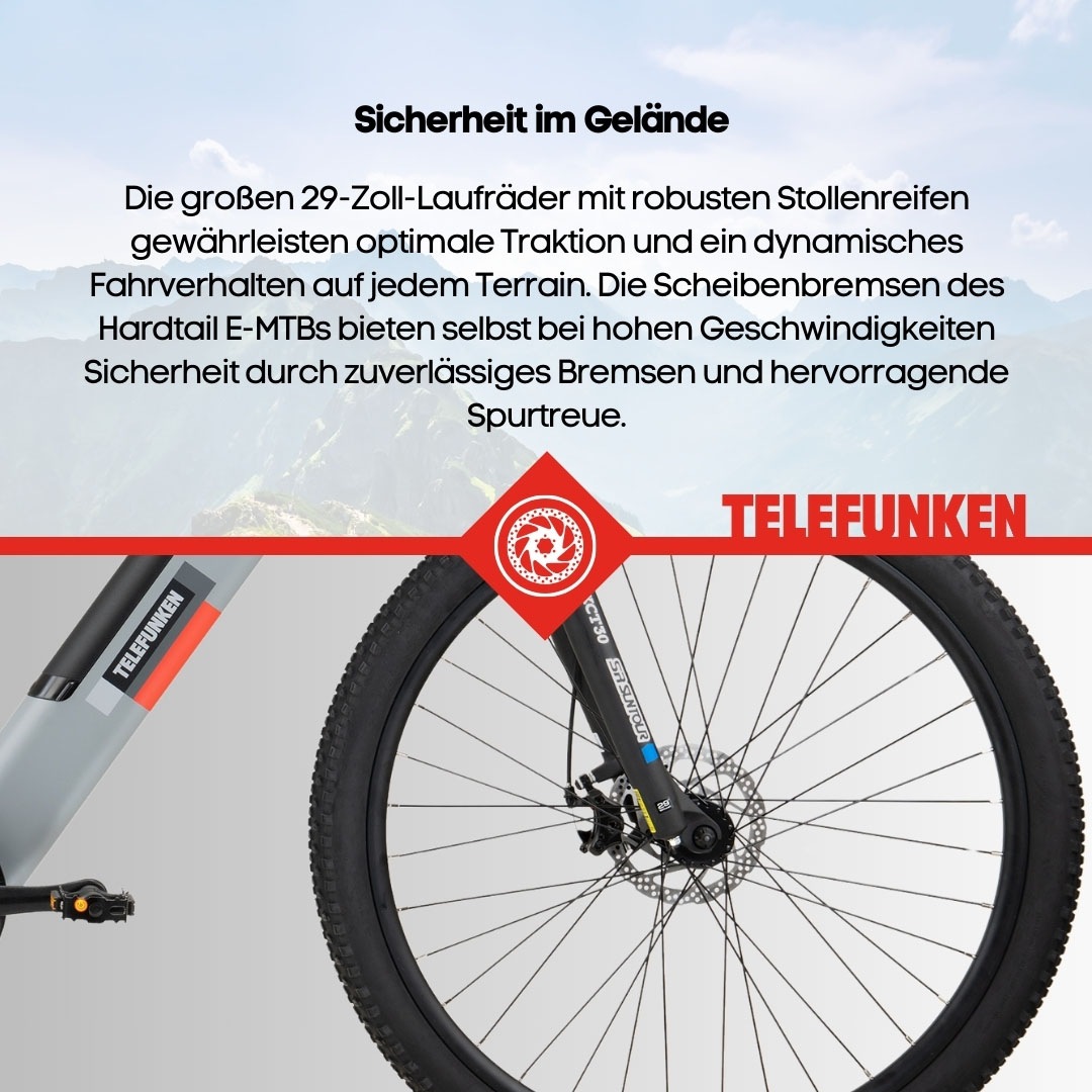 Telefunken E-Bike »Aufsteiger M921«, 7 Gang, Shimano, Heckmotor 250 W, (29 Zoll, Scheibenbremsen), Pedelec, Elektrofahrrad für Damen u. Herren, MTB, Mountainbike