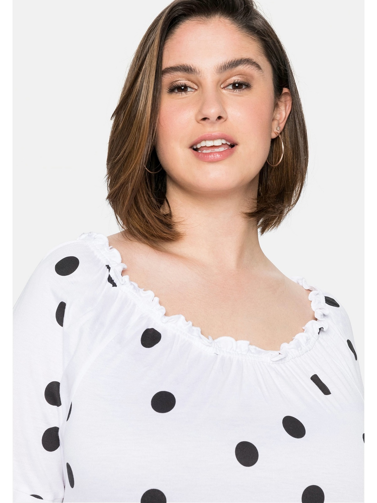 sheego by Joe Browns T-Shirt »Große Größen« mit gerüschtem Ausschnitt und Volant-Ärmeln SV11754