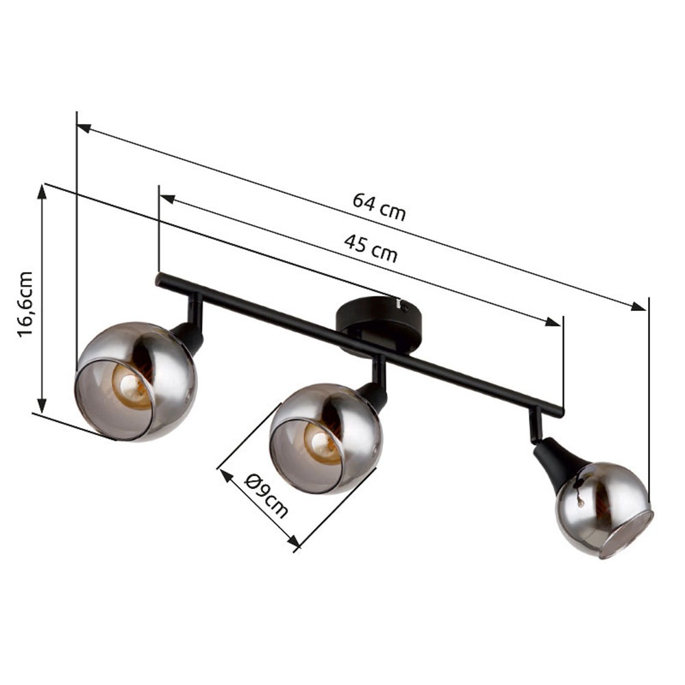GLOBO LIGHTING Deckenstrahler »GLYPTAR«, Leuchtmittel E14 | ohne Leuchtmittel, Deckenspot/schwarz/Glas rauchfarben/Wohnzimmer/Flur