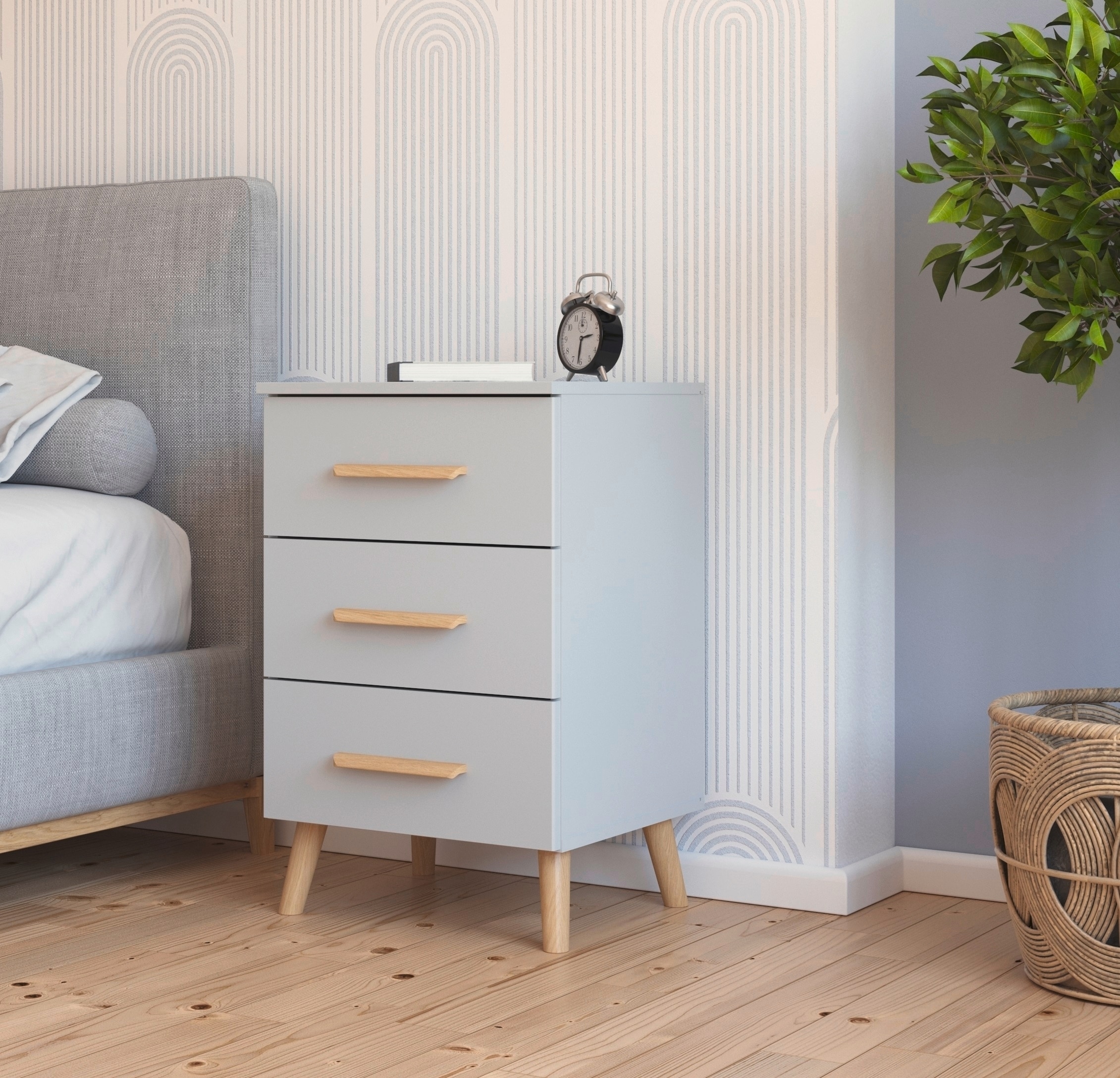 rauch Nachtkommode »Skandi by Aditio«, mit Massivholzgriffen, 3 Schubladen mit Softclose-Funktion