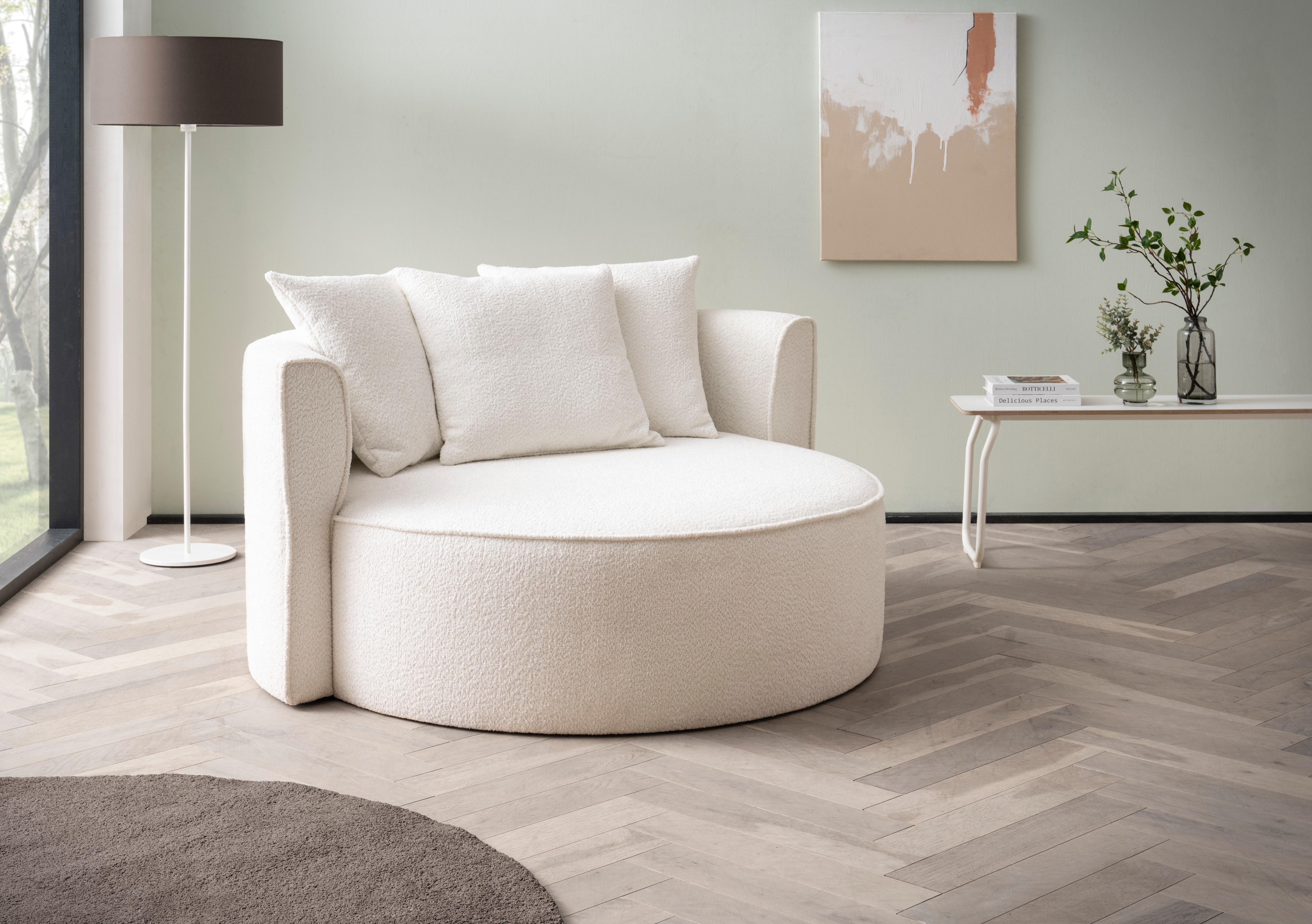 LeGer Home by Lena Gercke XXL-Sessel "ISALIE Bouclé, Lesesessel, Loveseat, inklusive Zierkissen" extra große Sitzfläche, optional mit Hocker, 3 Bezugsstoffe