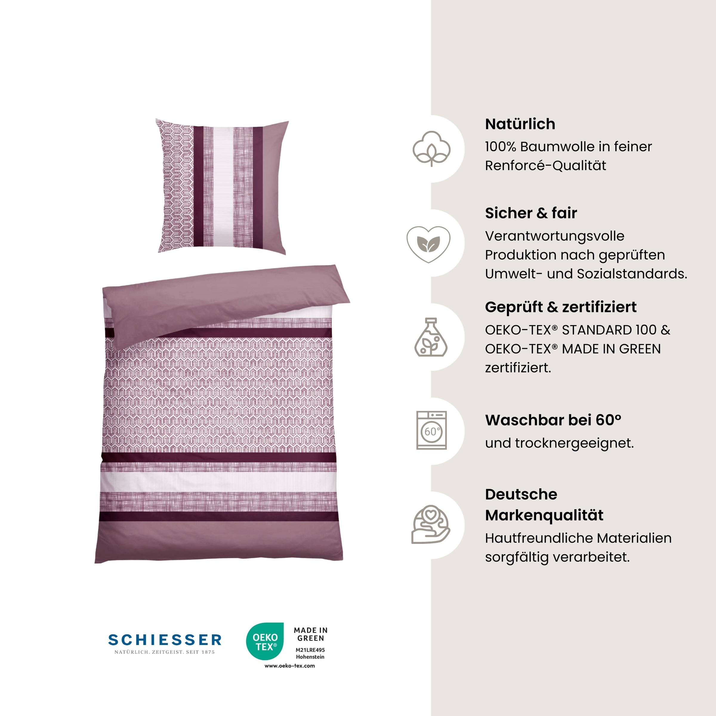 Schiesser Bettwäsche »Siena aus weicher Baumwolle mit aufwendigem Muster«, Made in Green