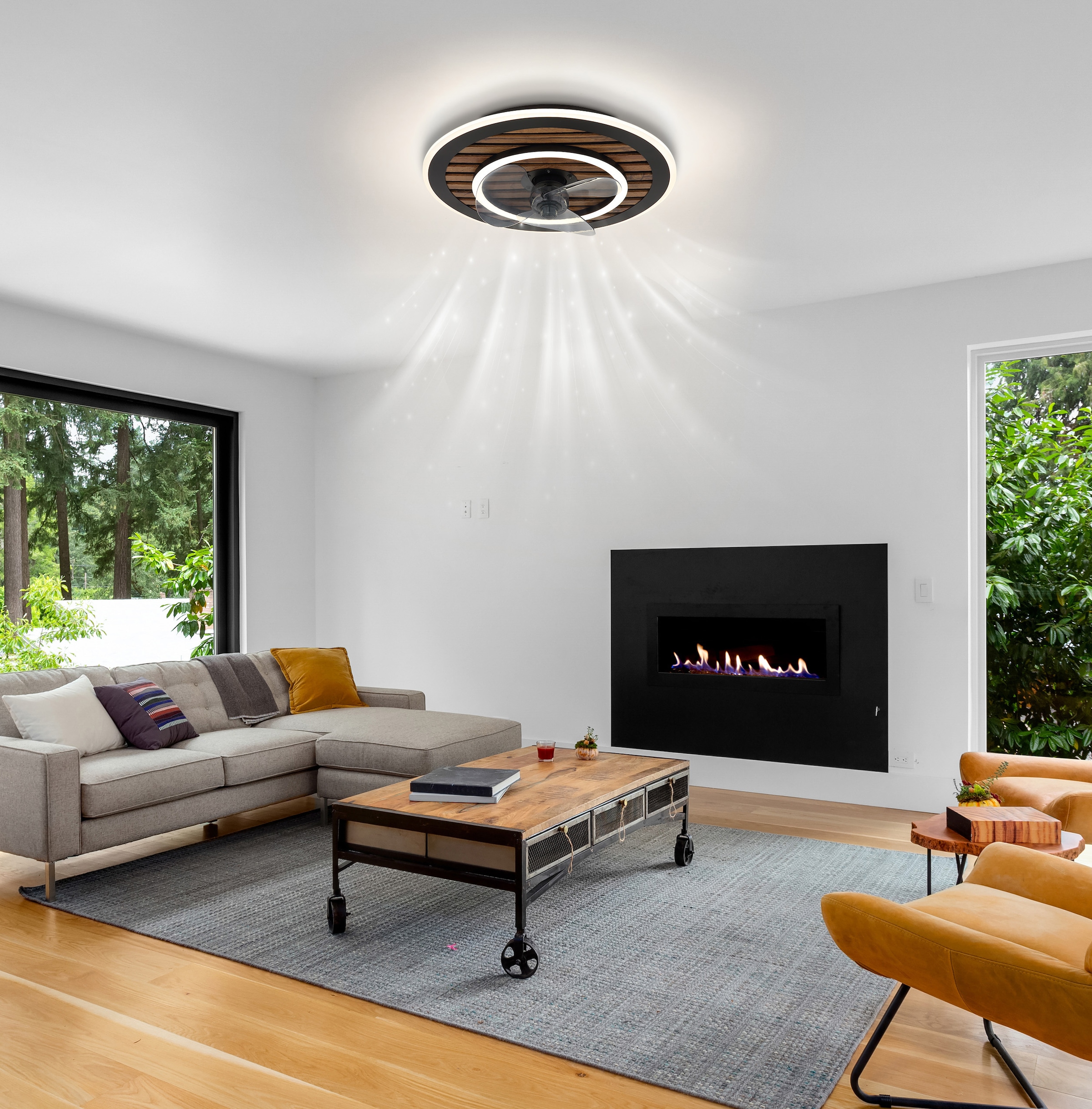 GLOBO LIGHTING Deckenleuchte »TREVINO« LED-Modul 1 Stk. warmweiß - kaltweiß Ventilator kühlen-heizen holzoptik rauchfarben CCT 2700-6000K elegant