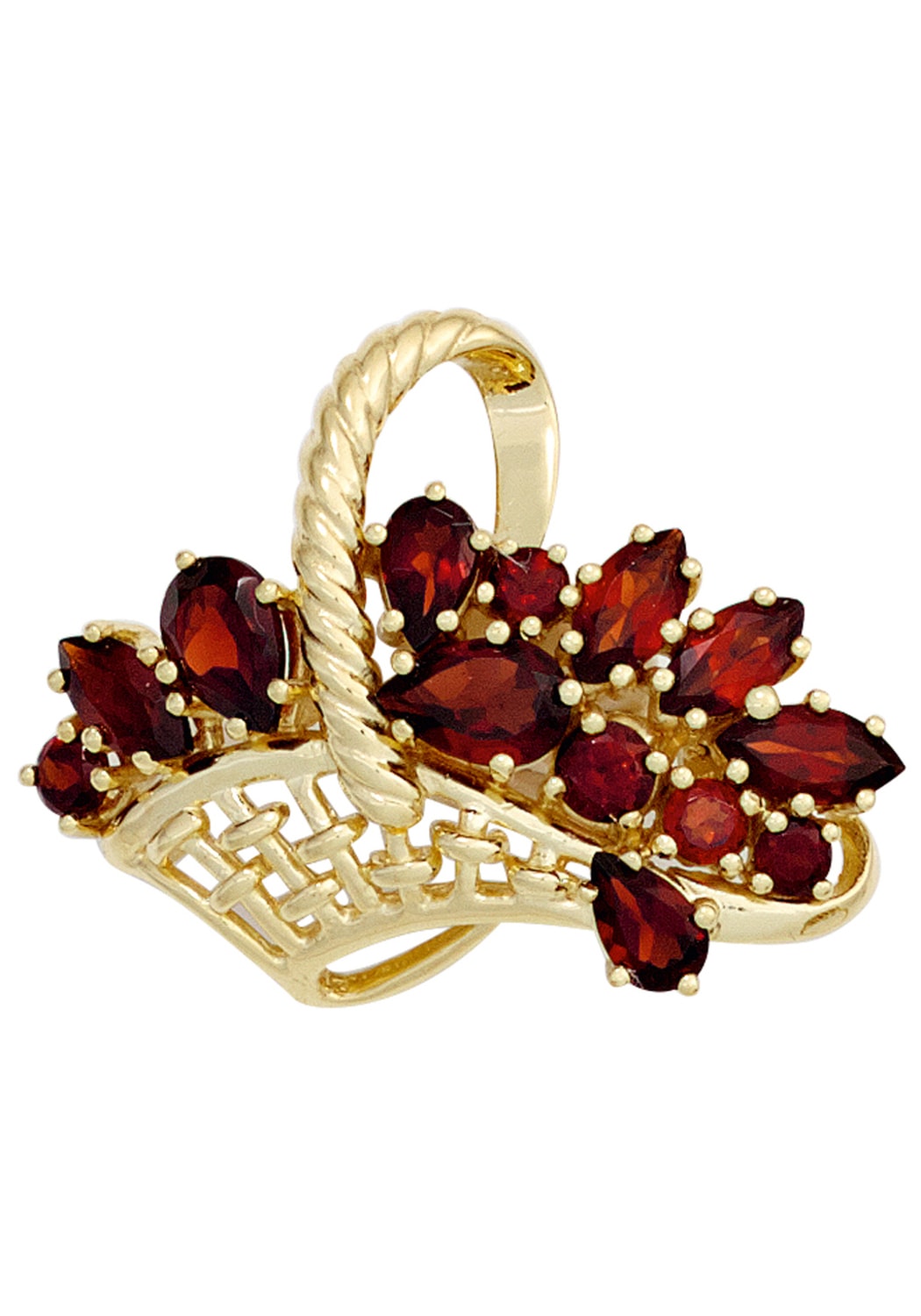 Brosche JOBO "Goldbrosche Korb", gelbgold 333, rot, Broschen, Damen, Gelbgold 333, Brosche, 8 Karat 333 Gold mit Granat - Einheitsgröße