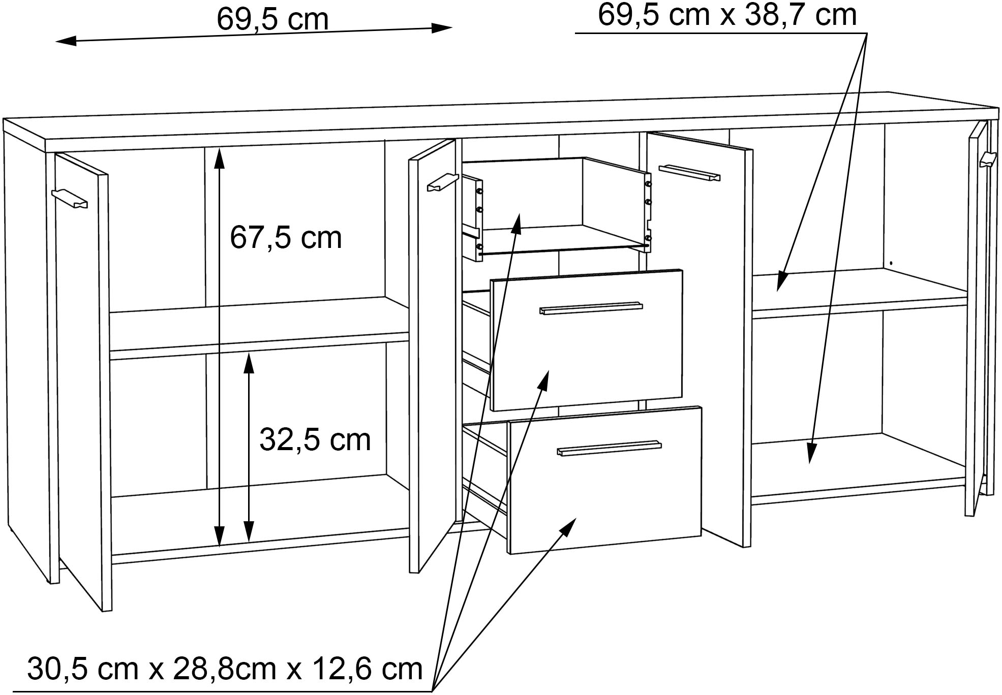 FORTE Sideboard »Sideboard, 180 cm Breit , 3 Schubkästen, viel Platz«