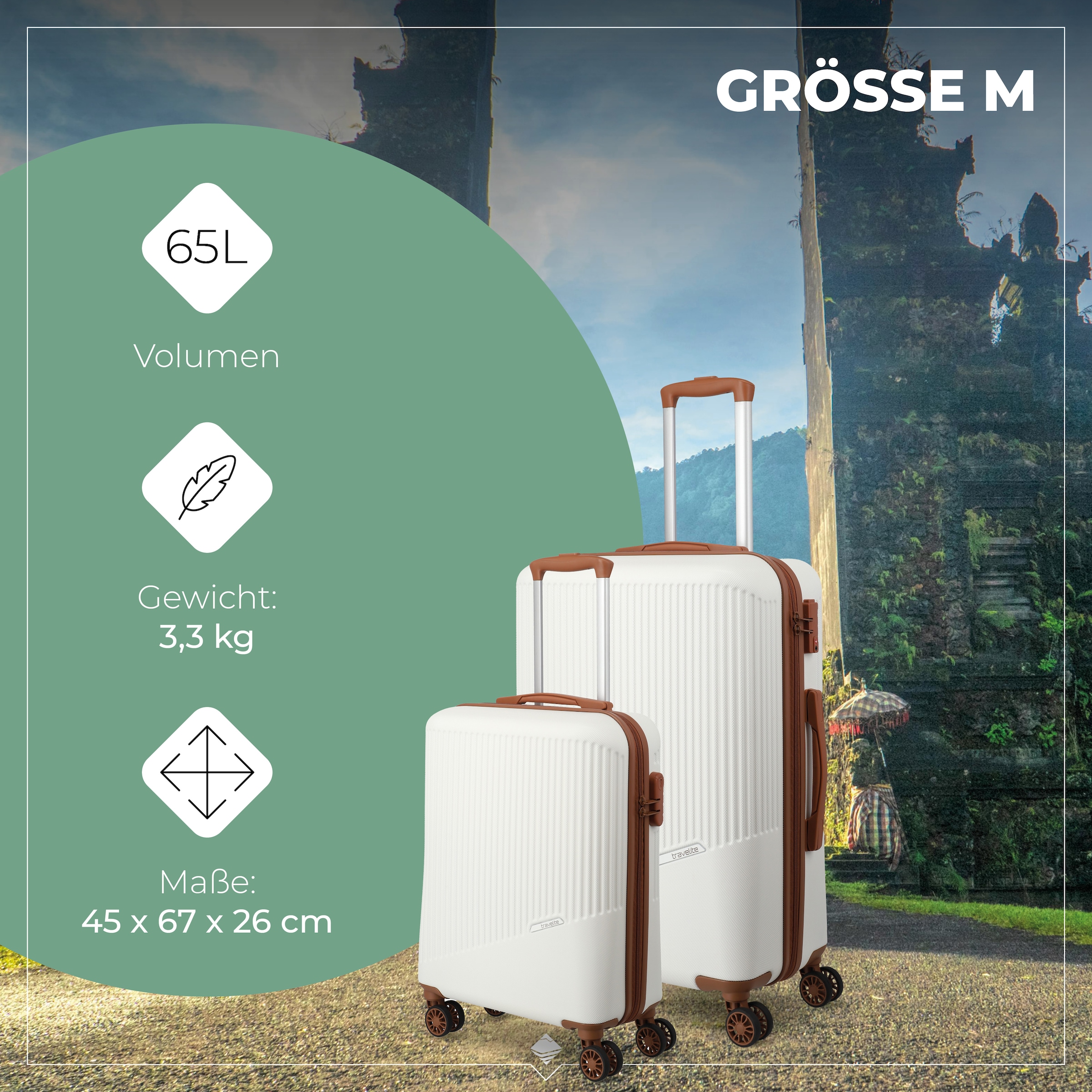 travelite Trolleyset »BALI 4w L/M/S«, (Set, 3 tlg., Hartschalen Trolley Set), Kofferset Reisegepäck Reisekoffer Hartschallenkoffer TSA Schloss