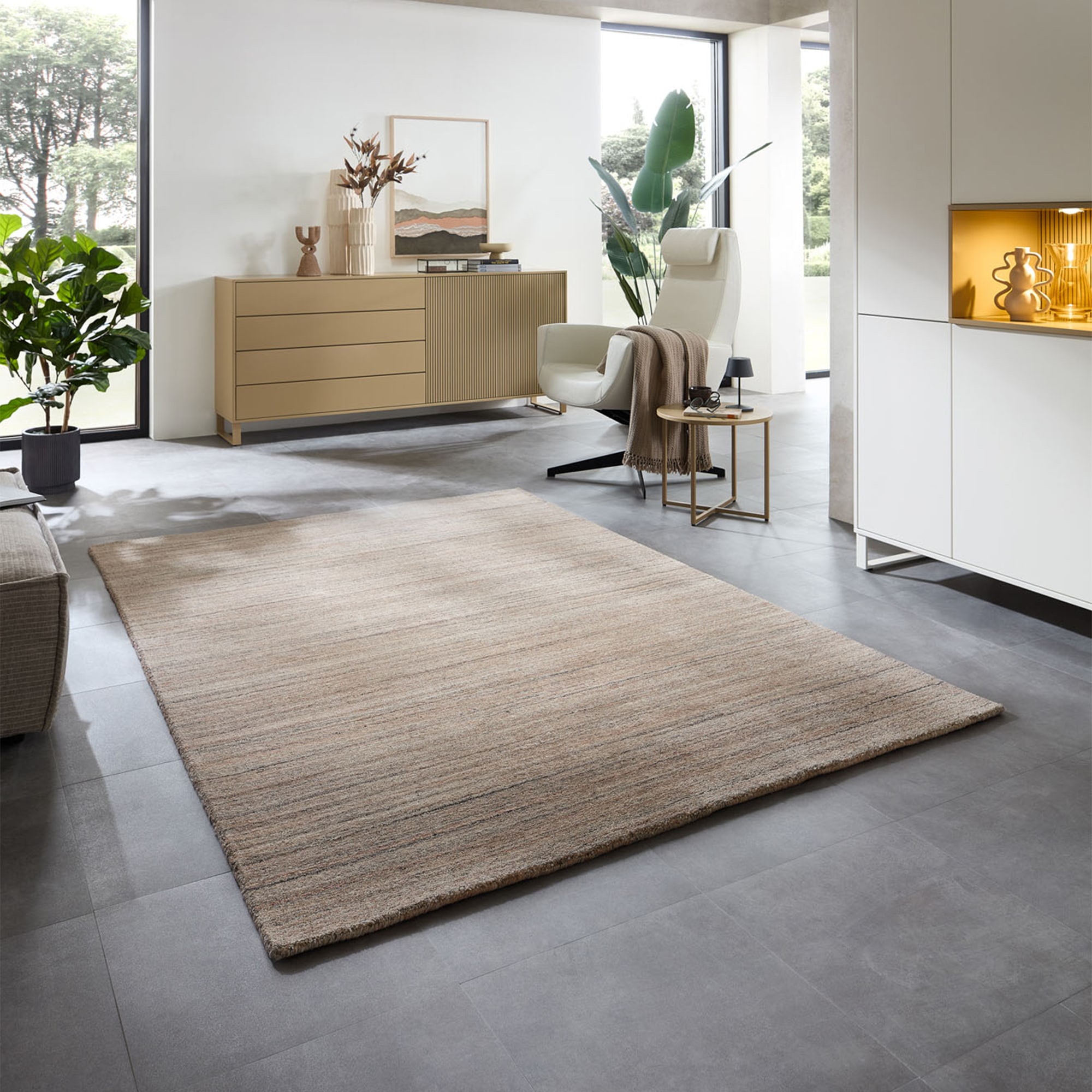 Teppich THEKO "San Diego", beige (beige, braun), B:40cm H:13mm L:60cm, Schurwolle, Teppiche, Teppich, handgewebt, 60% Wolle, Knüpfoptik, meliert, leichter seidiger Glanz