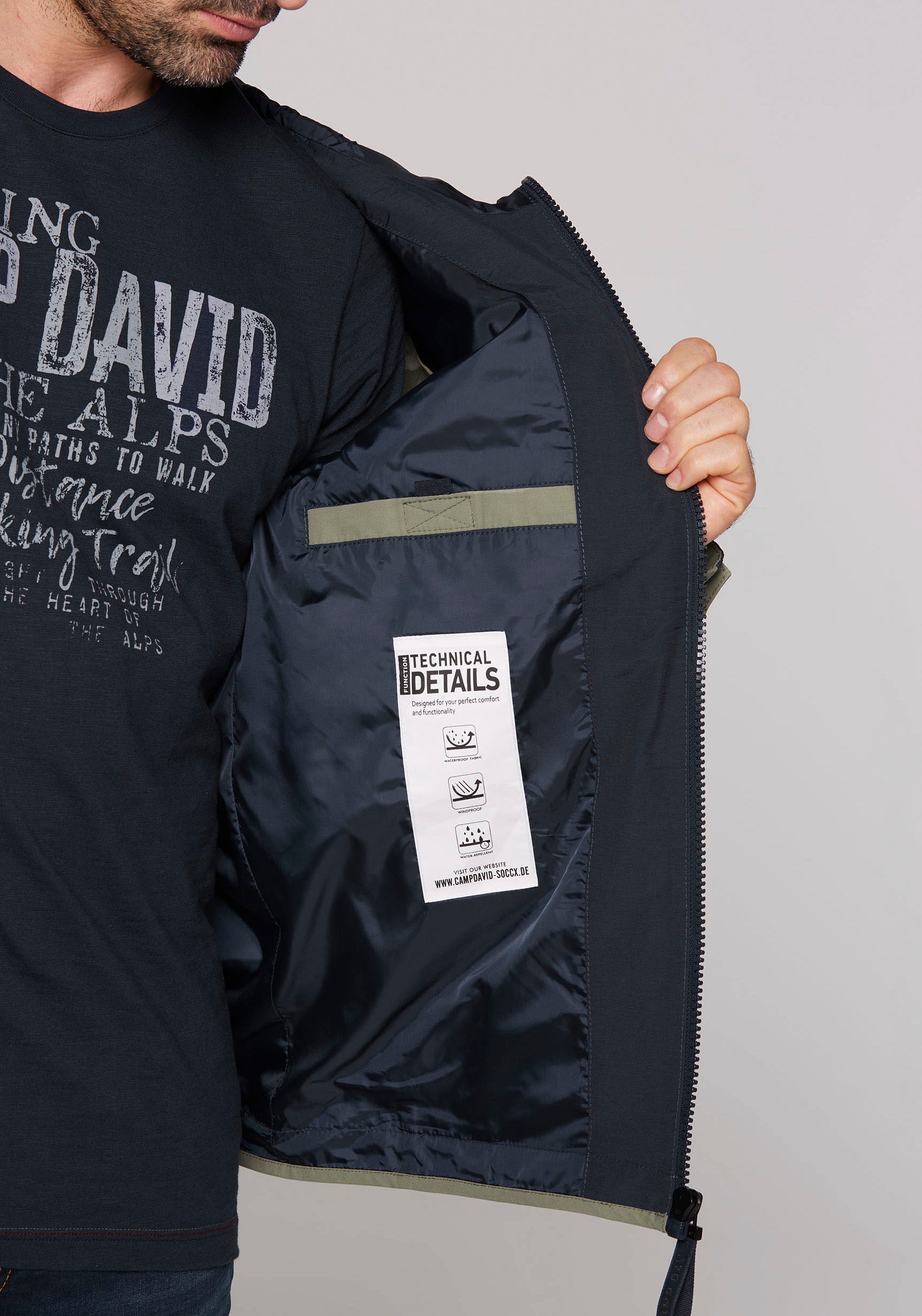 CAMP DAVID Outdoorjacke, mit Kapuze, mit Logostickereien