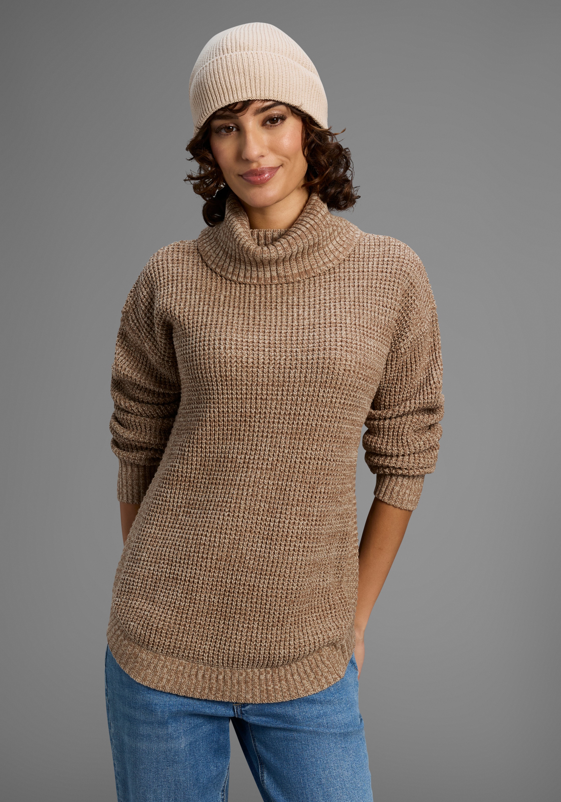 Laura Scott Rollkragenpullover Winterpullover im lässigen Fit mit Waffelstr günstig online kaufen