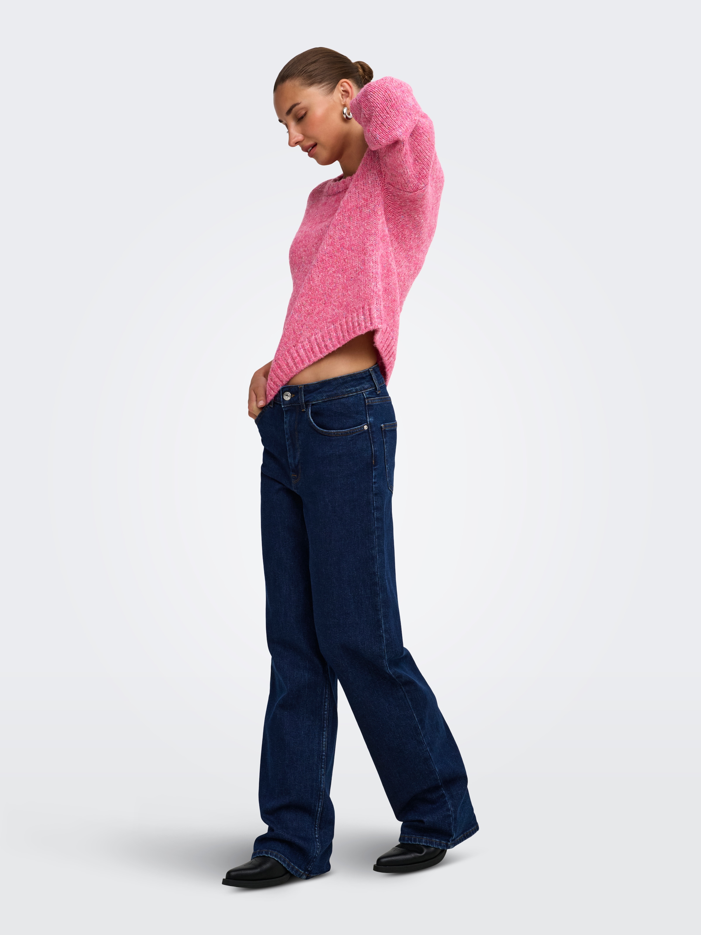 ONLY Strickpullover »ONLSMILLA LS LOOSE O-NECK CS KNT« Materialmix, verkürzte Form