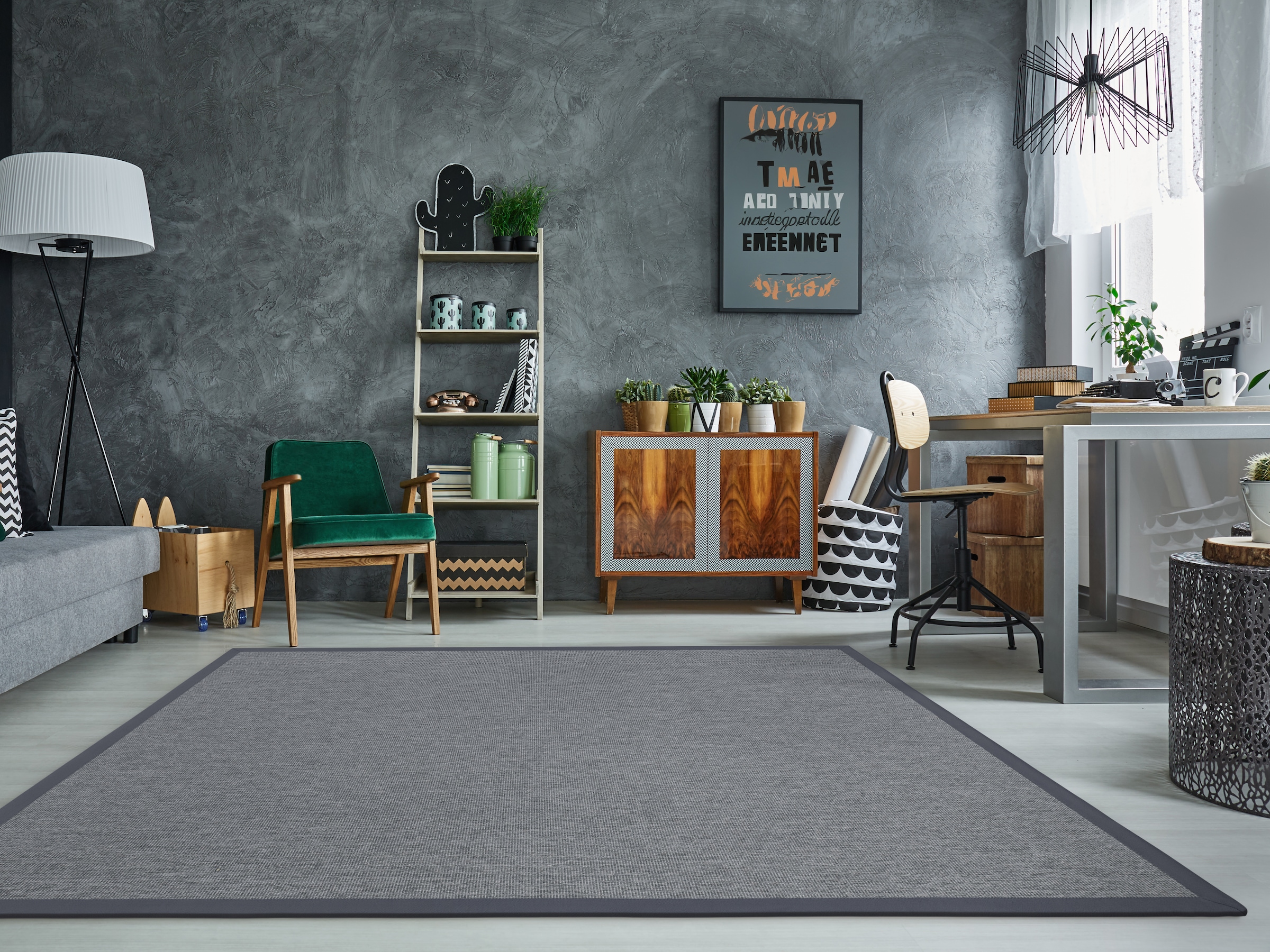 Teppich DEKOWE "Naturino Rips", grau (platinfarben), B:133cm H:7mm L:190cm, Kunstfaser, Teppiche, Teppich, Flachgewebe, Sisal-Optik, mit Bordüre, In- und Outdoor geeignet