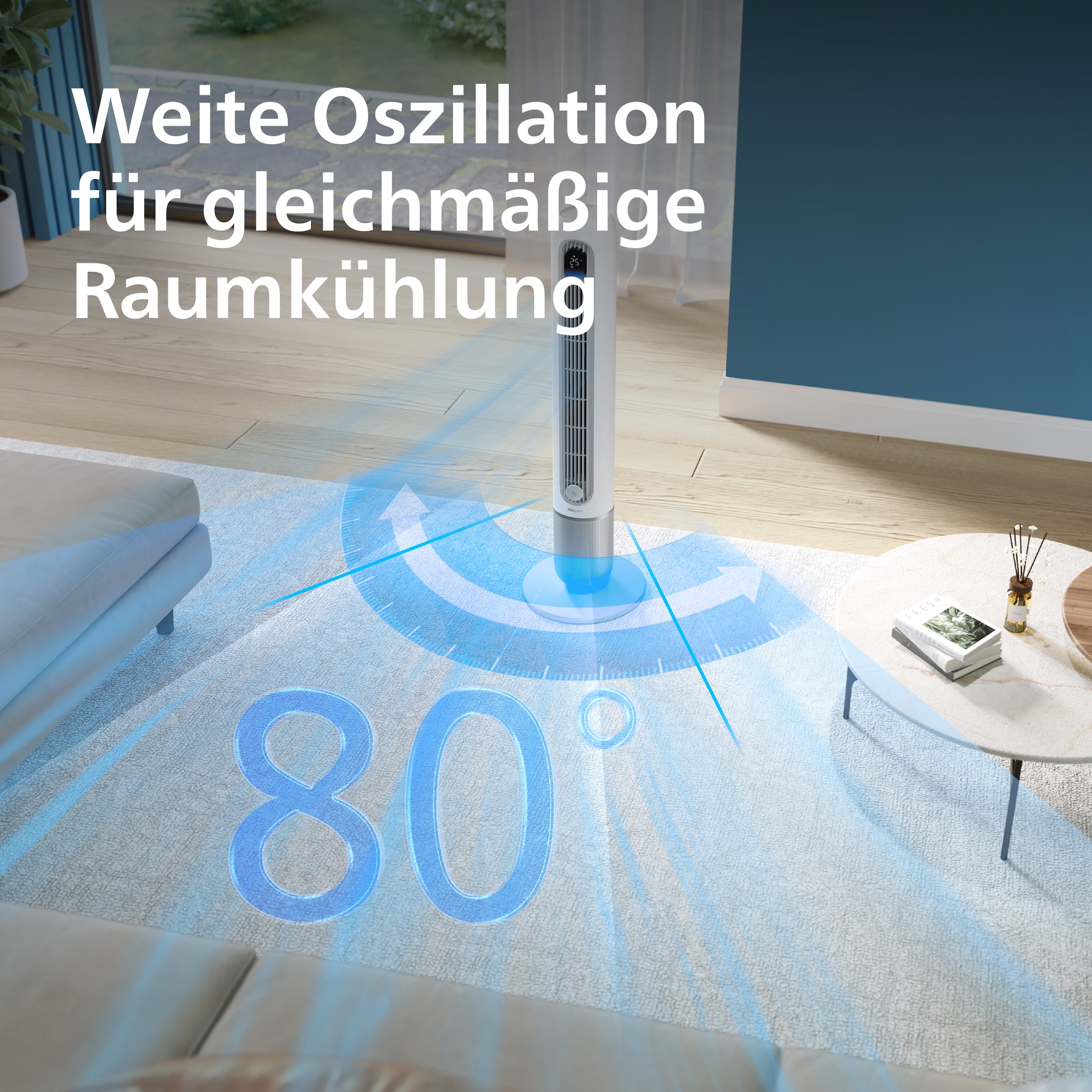 Philips Turmventilator »CX7550 Serie 7000 mit 12 Geschwindigkeiten u. Aromatherapie-Zusatz« Oszillierend, besonders leise, mit DC-Motor, Timer u. Fernbedienung
