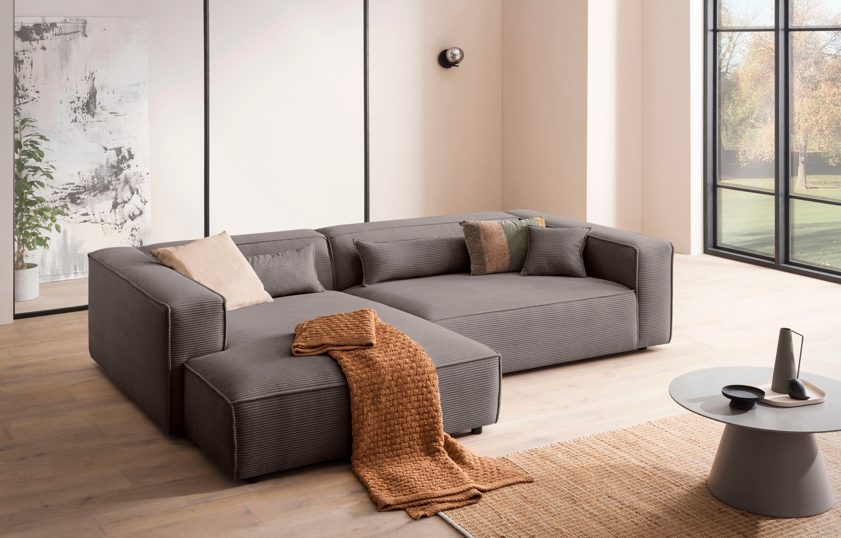 LeGer Home by Lena Gercke Ecksofa "PIARA XXL Cord, Big-Sofa, L-Form" wahlweise Ottomane rechts/links, Kedernaht, extra tiefe Sitzfläche