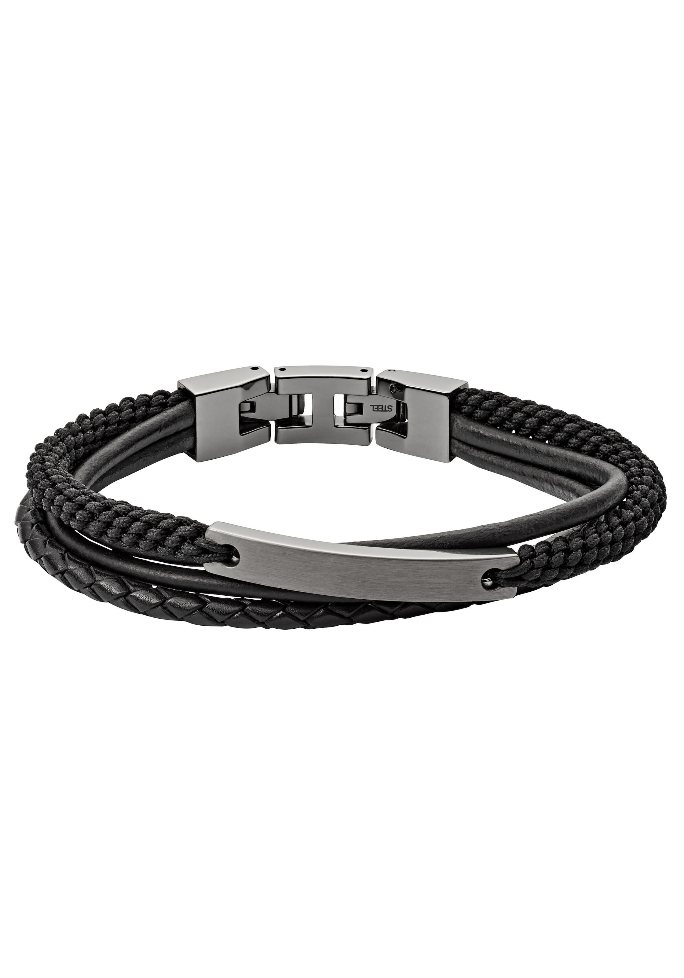 Armband FOSSIL "Schmuck Geschenk Edelstahl Leder VINTAGE CASUAL", schwarz (edelstahlfarben, schwarz), Armbänder, Damen, 19,5cm, Edelstahl Leder, Edelstahl, Leder, Armband 4
