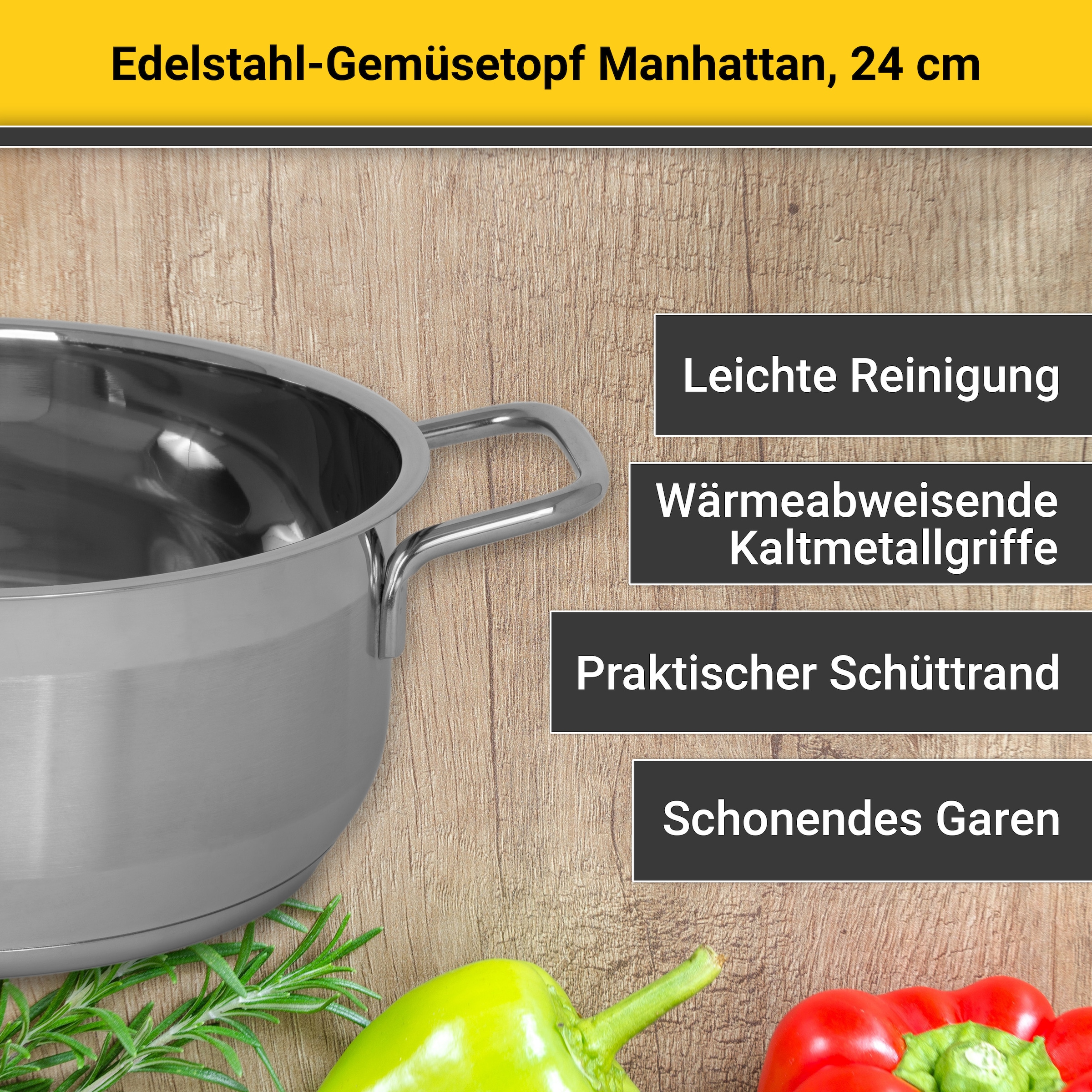 Krüger Gemüsetopf »Edelstahl-Topf Manhattan, 24 cm« 1 tlg. Edelstahl