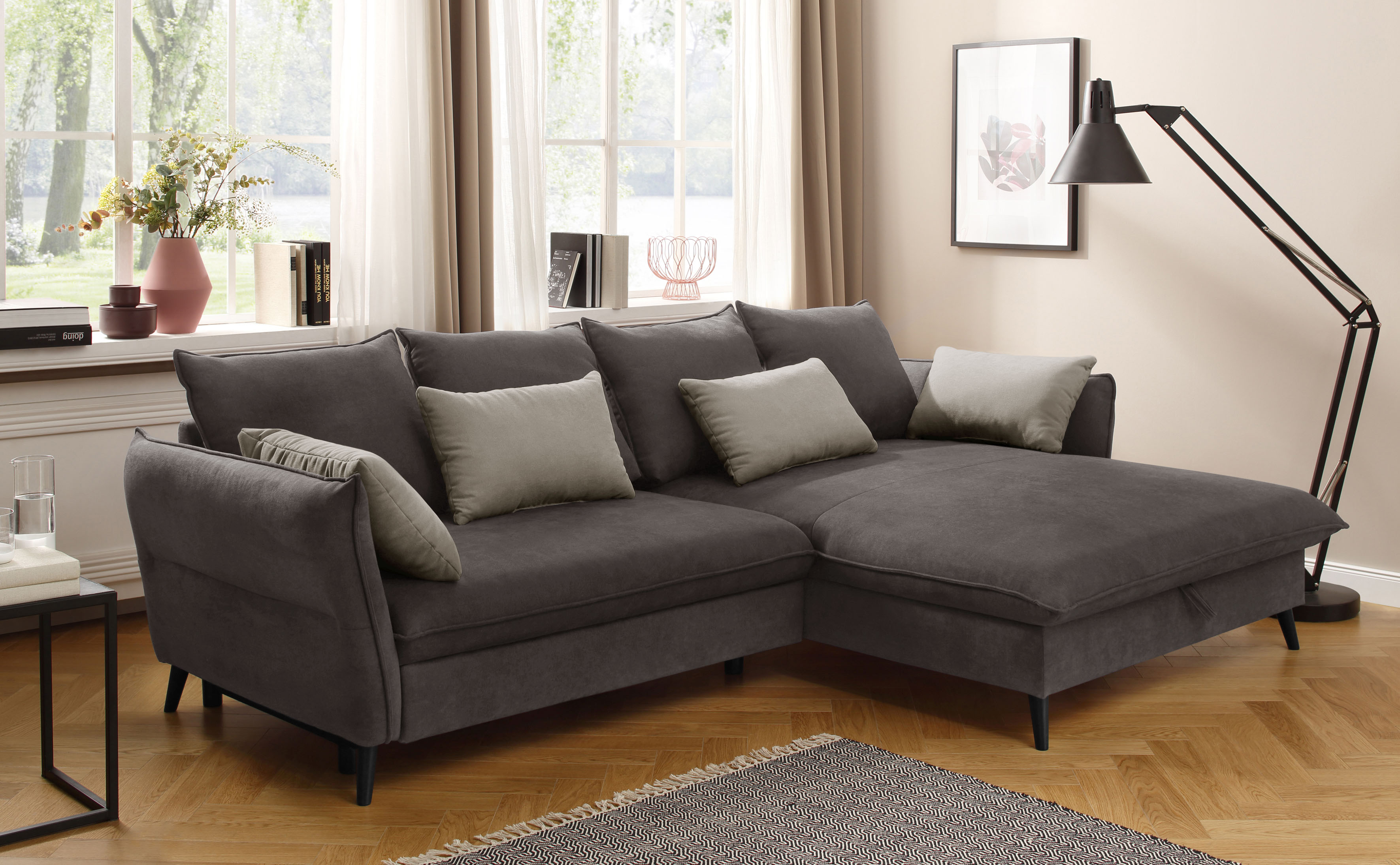 Home affaire Ecksofa "Tirano, moderne Optik, komfortabel, Breite 274cm,L-Form" wahlweise mit Bettfunktion und Bettkasten