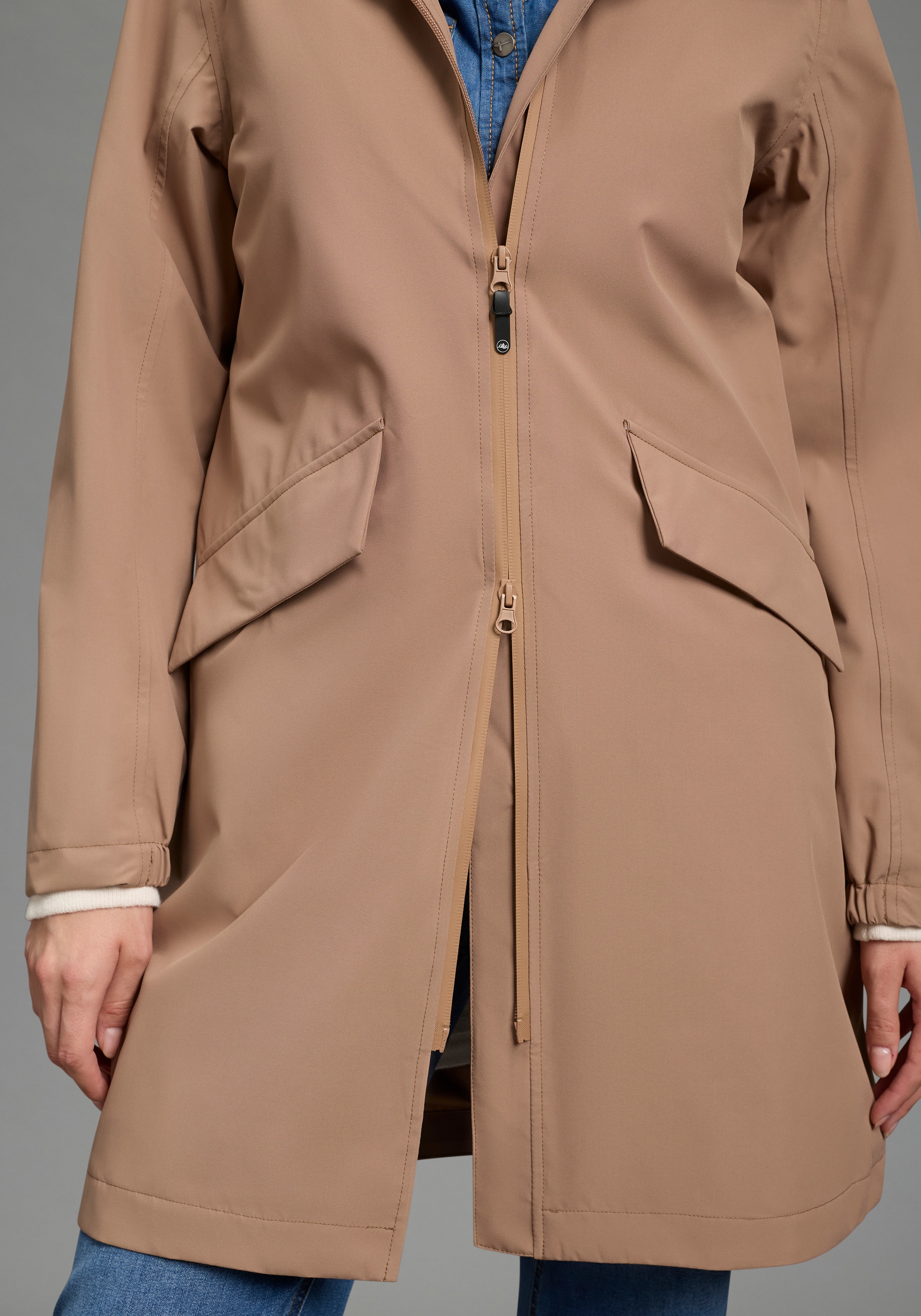 Polarino Funktionsjacke mit Kapuze mit 2-Wege-Reißverschluss, figurumspielend, wasserdicht, atmungsaktiv