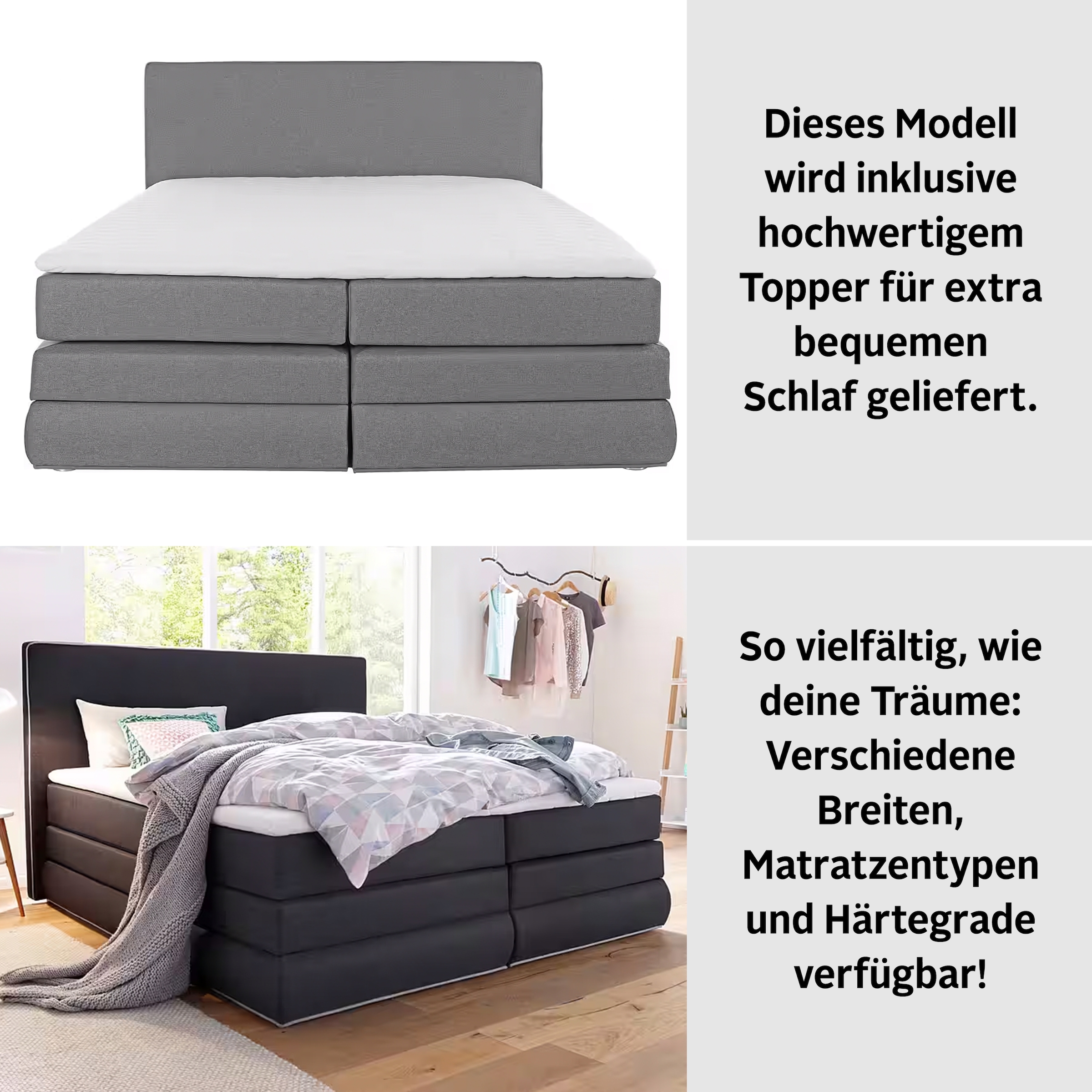 COLLECTION AB Boxspringbett »Ninoni«, inkl. Bettkasten, Topper und wahlweise mit LED-Beleuchtung, Liegefläche 180 x 200 cm