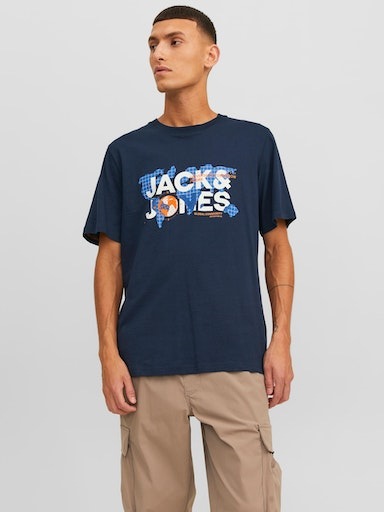 JACK & JONES Herren T-Shirt Jjegordon Shark – Dunkelblau, Aus 100% Baumwolle, Mit Rundhalsausschnitt